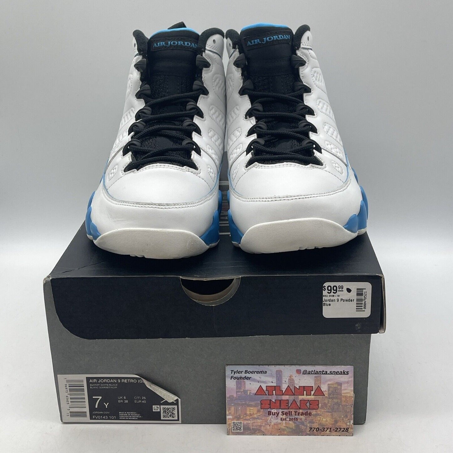 Size 7Y - Air Jordan 9 Retro GS Summit White Black Powder Blue  (FV0143-101)