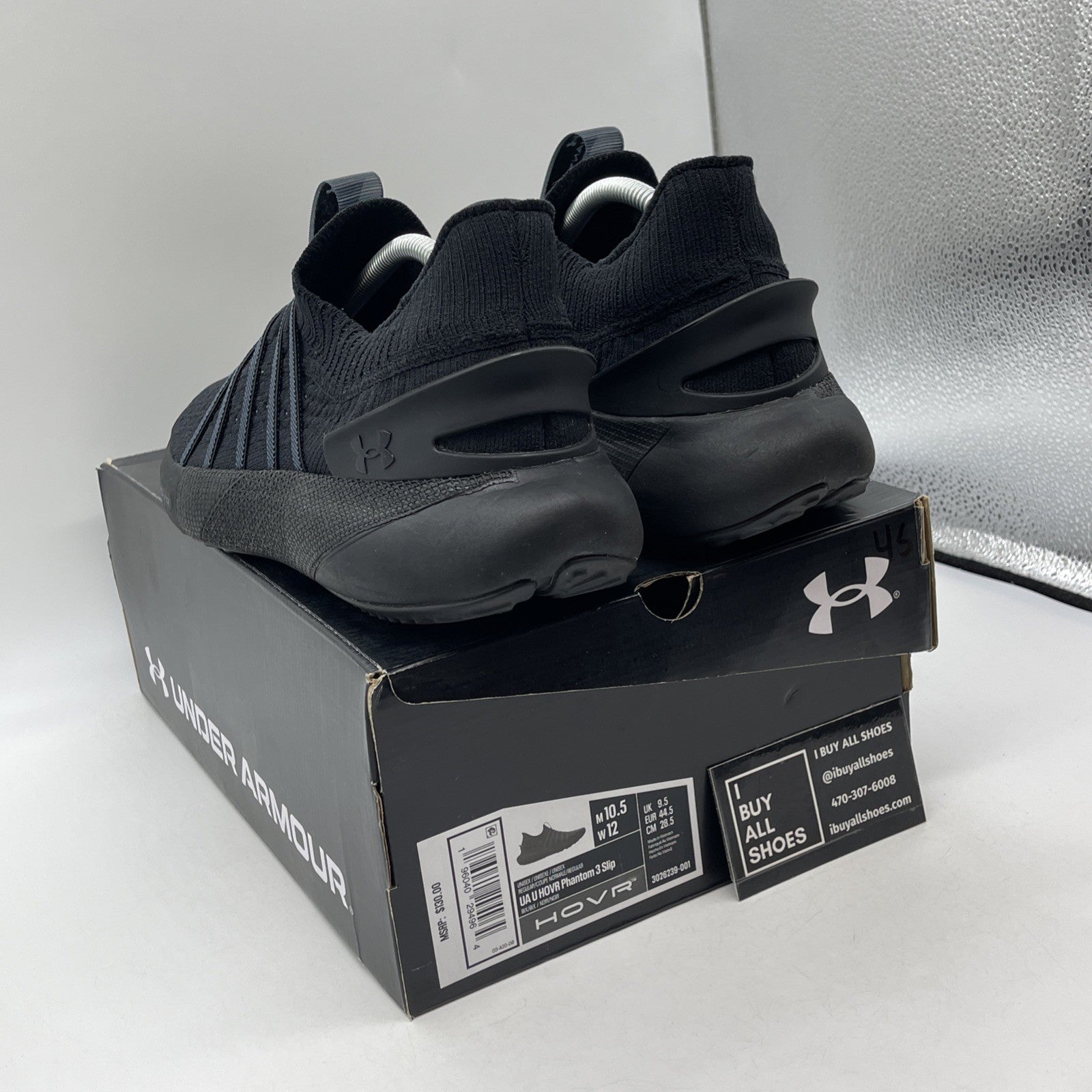 Size 12W - Under Armour HOVR Phantom 3 Slip Triple Black Suede (3026239-001)
