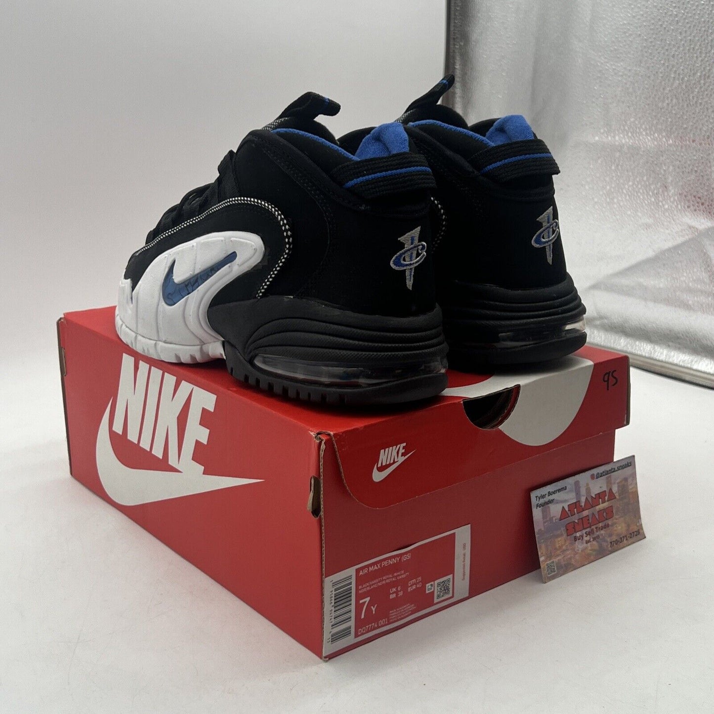 Size 7Y (GS) - Nike Air Max Penny 1 Mid Orlando Black White Blue (DQ7774-001)