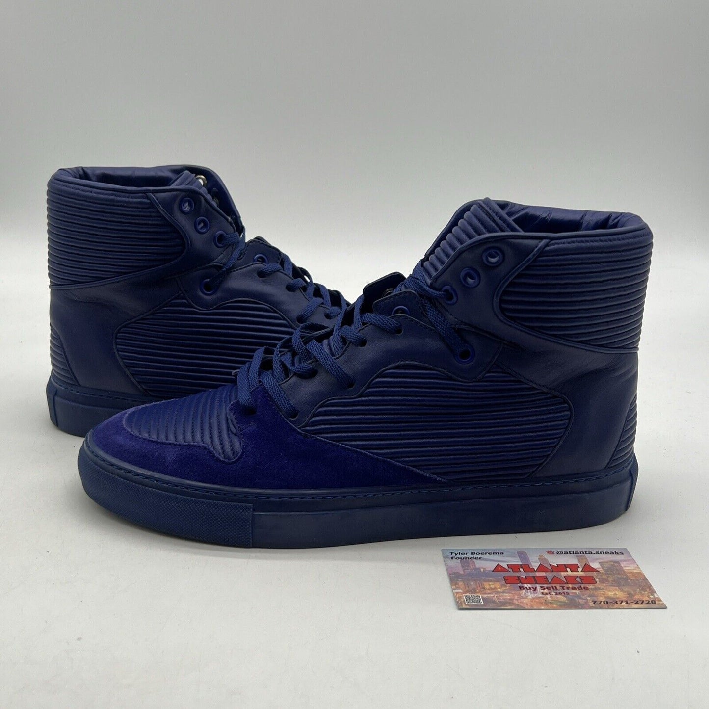 Size 7 - BALENCIAGA  300067 / High Cut Sneakers  Blue Leather / Suede