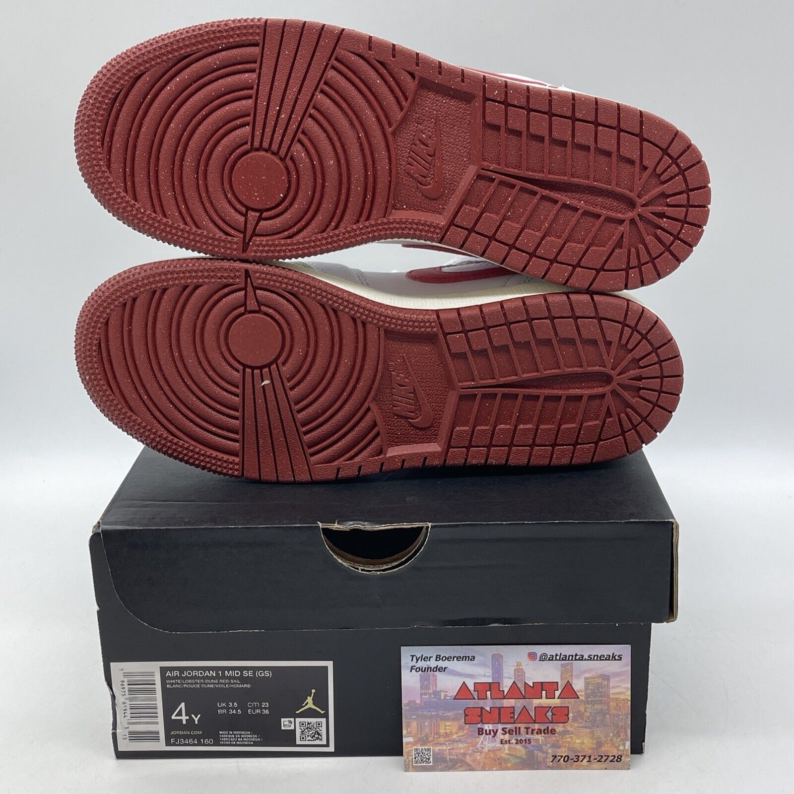 Size 4Y - Air Jordan 1 Mid White Dune Red Leather (FJ3464-160)
