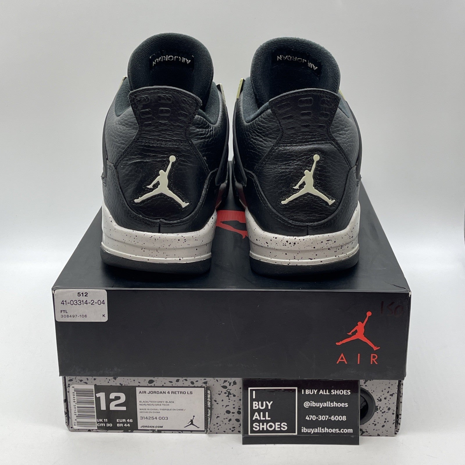 Size 12 - Jordan 4 Retro LS oreo 2015 Black Grey Leather (314254-003)