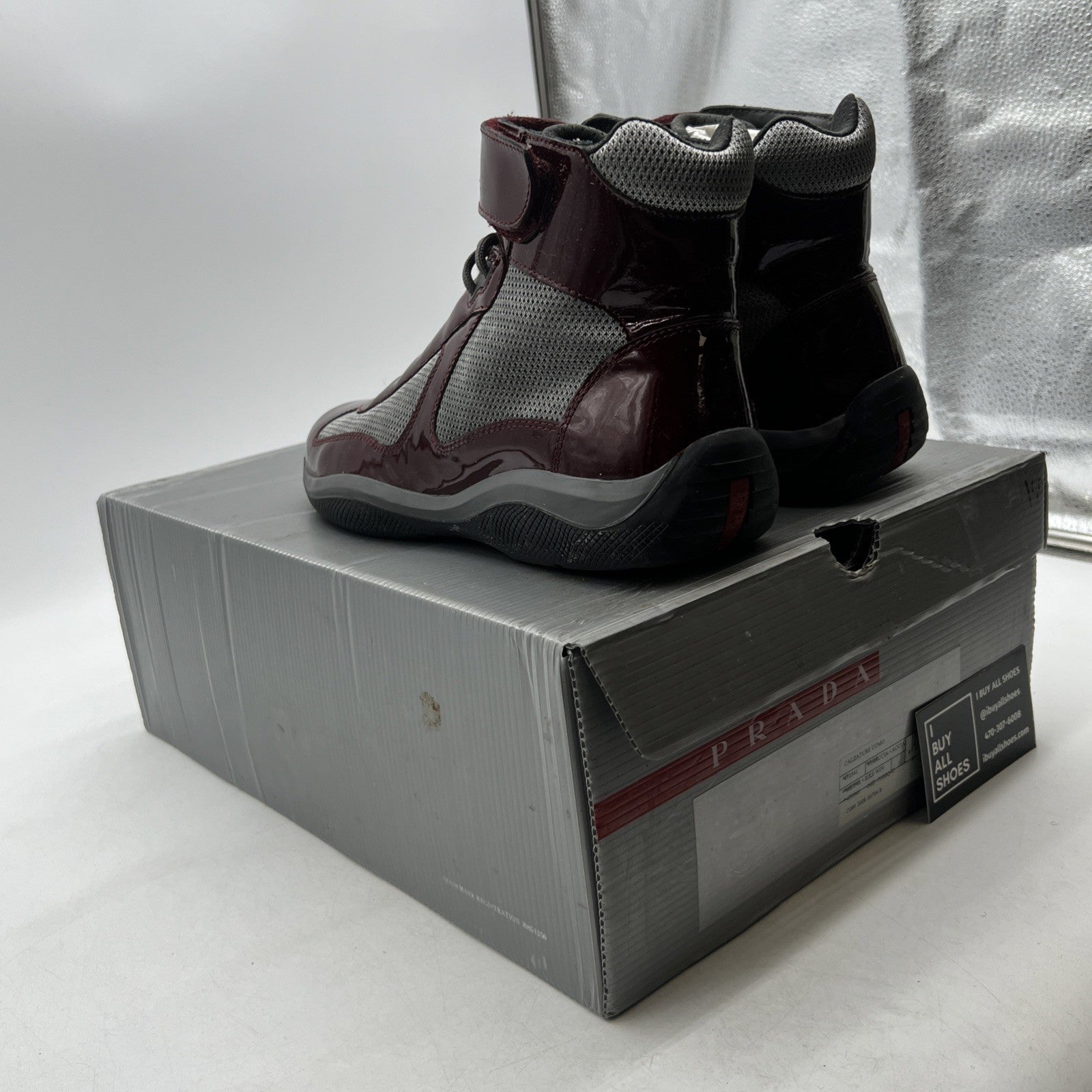 Size 5.5P - Prada Americas Cup Burgundy/Grey Hi Top Casual Sneakers Authentic