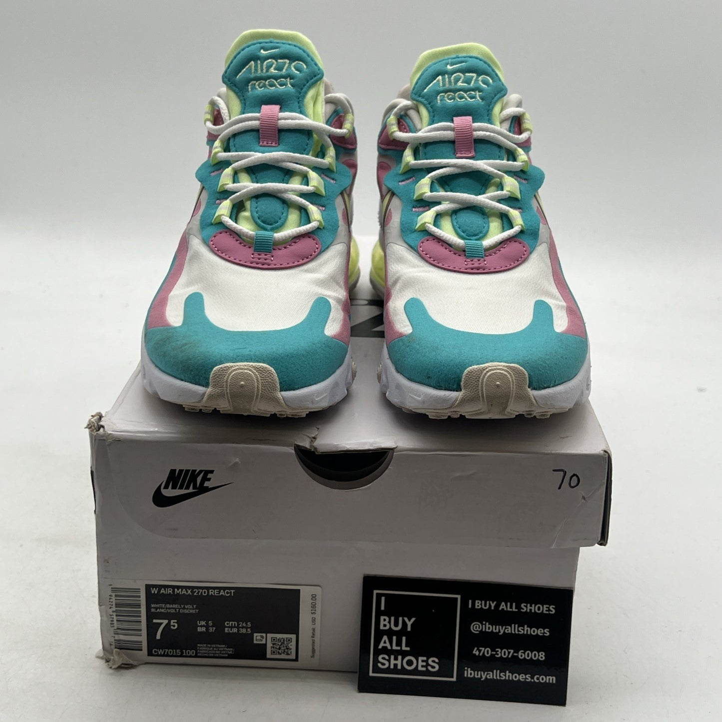 Size 7.5 - Nike Air Max 270 React Pastel W (CW7015-100)
