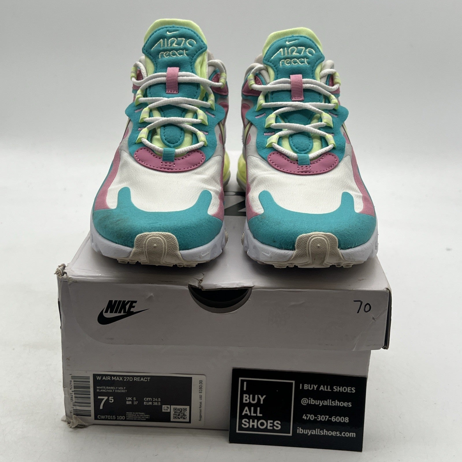 Size 7.5 - Nike Air Max 270 React Pastel W (CW7015-100)