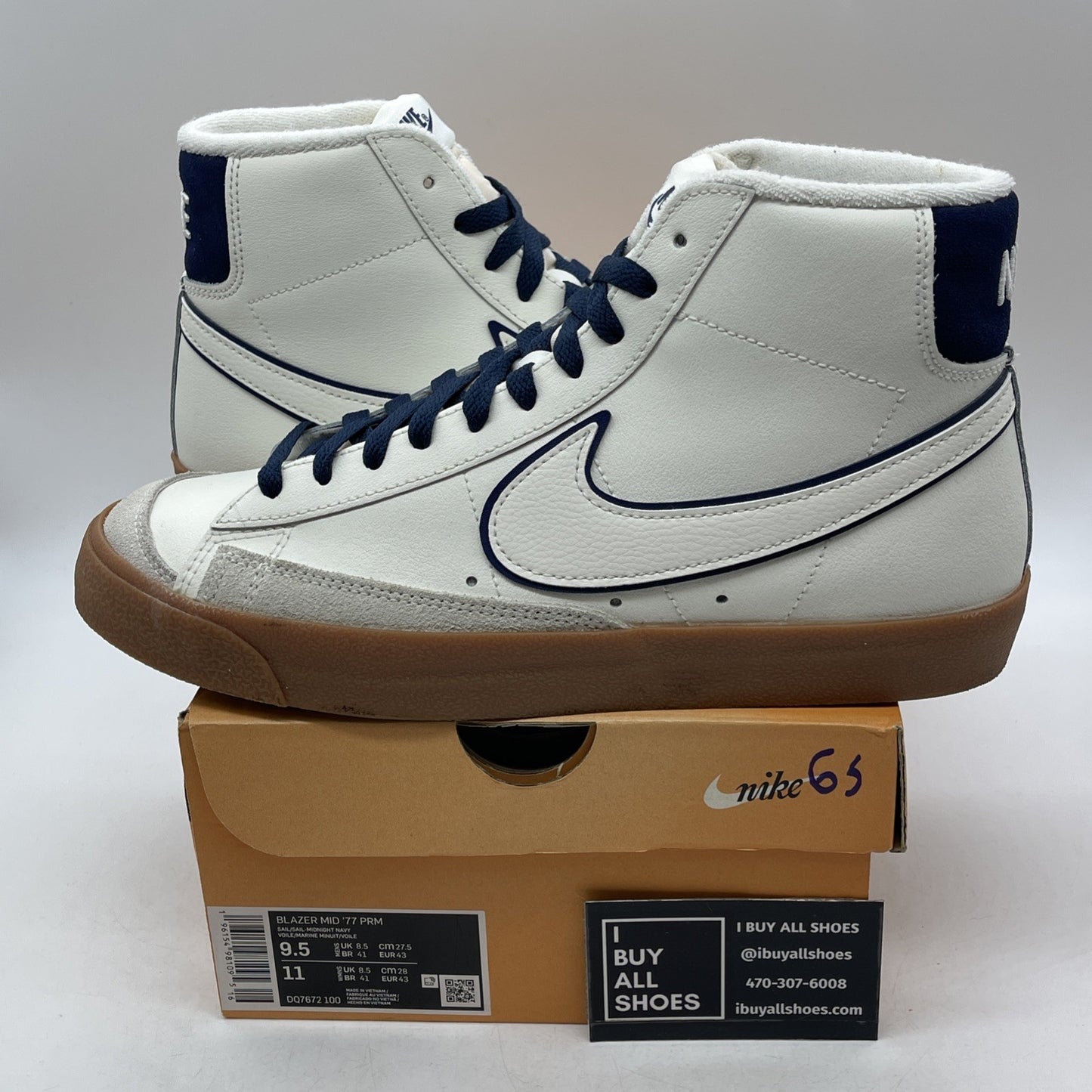Size 9.5 - Nike Blazer '77 Premium Mid Sail Navy Gum (DQ7672-100)