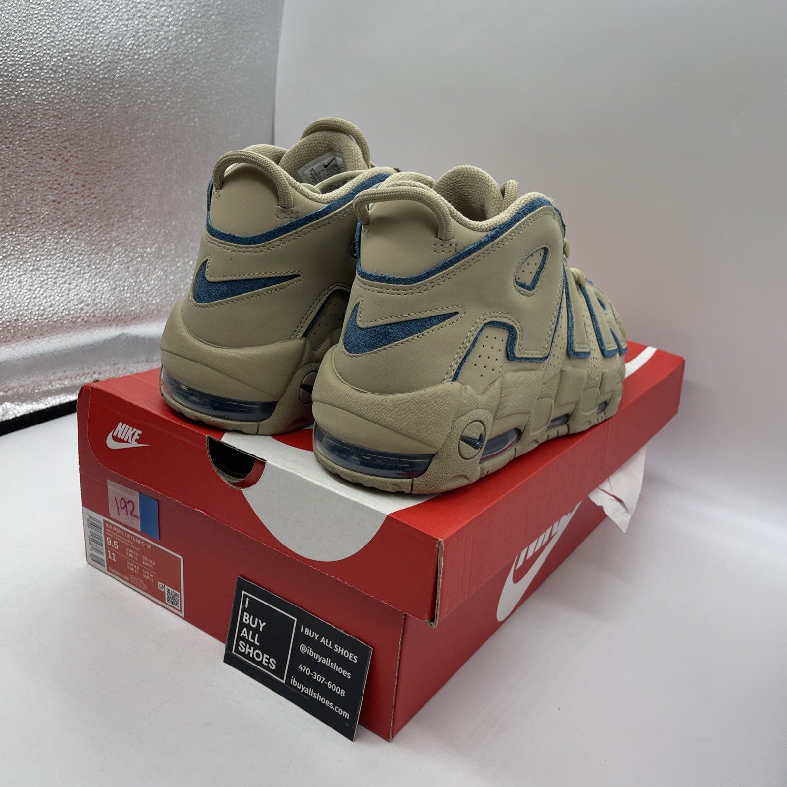 Size 9.5 - Nike Air More Uptempo Limestone Brown Blue Suede (DV6993-200)