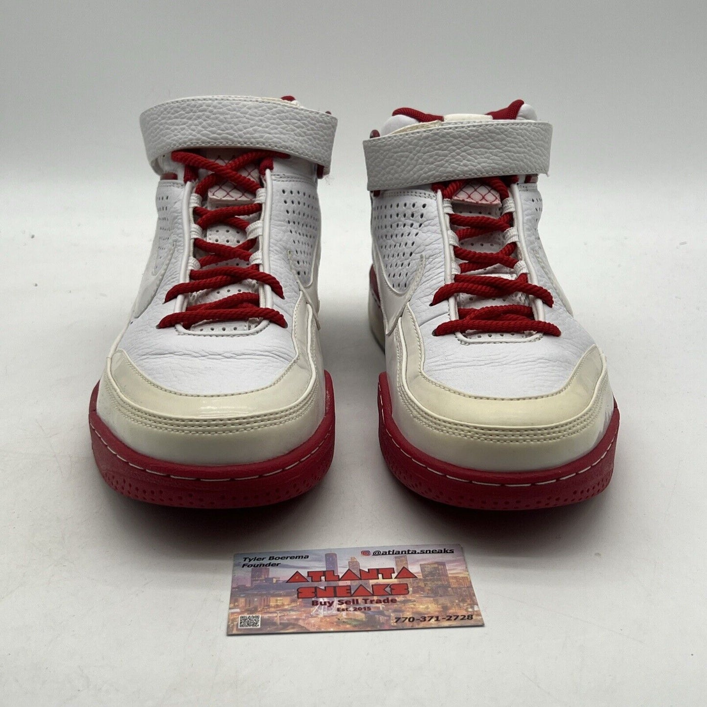Size 11-Nike Mens Shox Spotlight (315836-111) Mid Top White Red Basketball Shoes