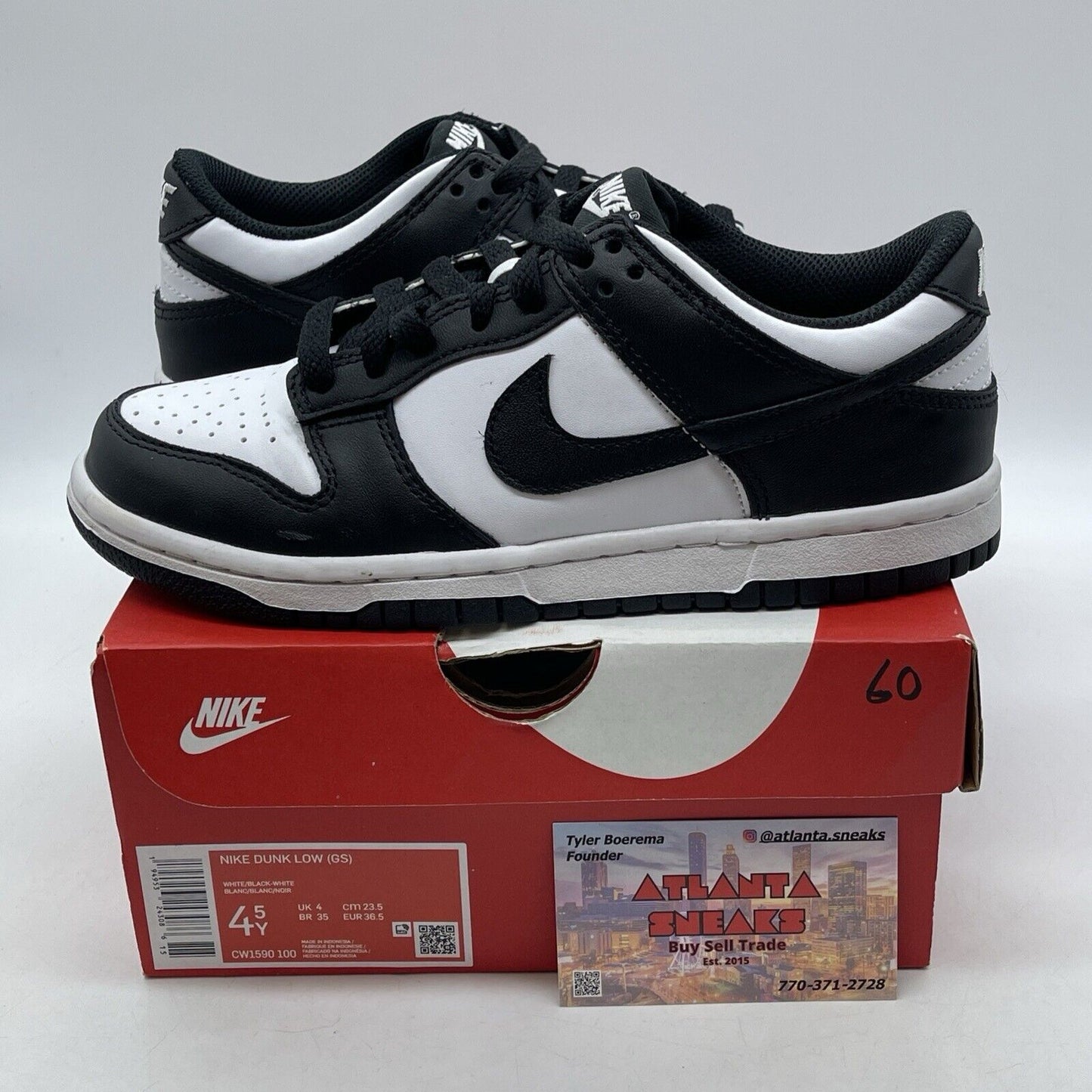 Size 4.5Y - Dunk Low GS Black white Leather  (CW1590-100)