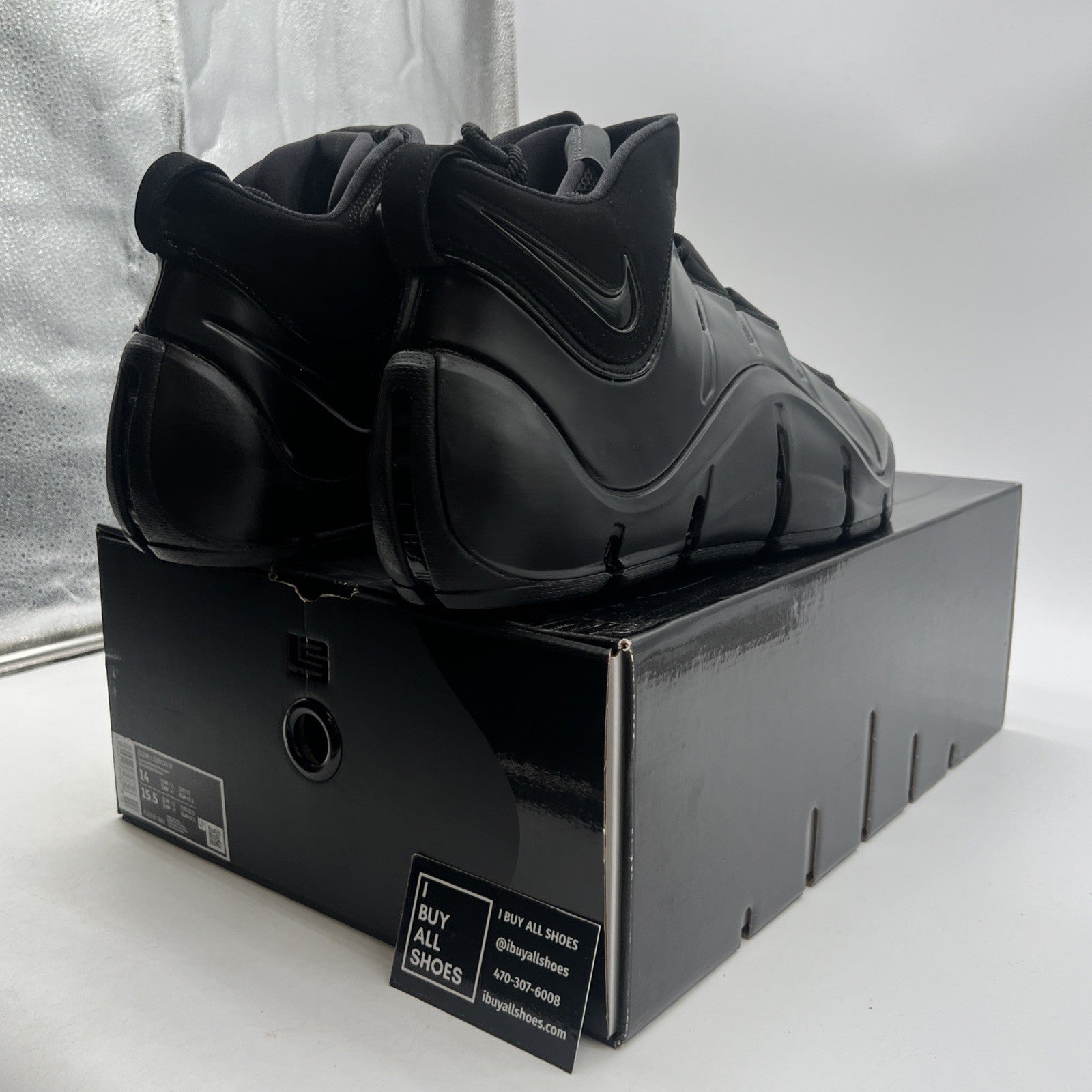 Size 14 - Nike Lebron IV 4 Mens Black Anthracite Triple Black Shoes (FJ1597-001)