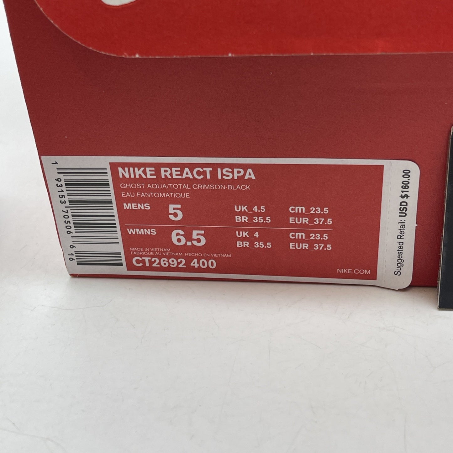 Size 5 - Nike React WR ISPA Ghost Aqua Black Grey Suede Leather (CT2692-400)