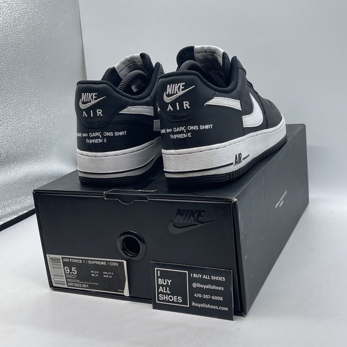 Size 9.5 - Nike Supreme x Comme des Garçons SHIRT x Air Force 1 Low Black White