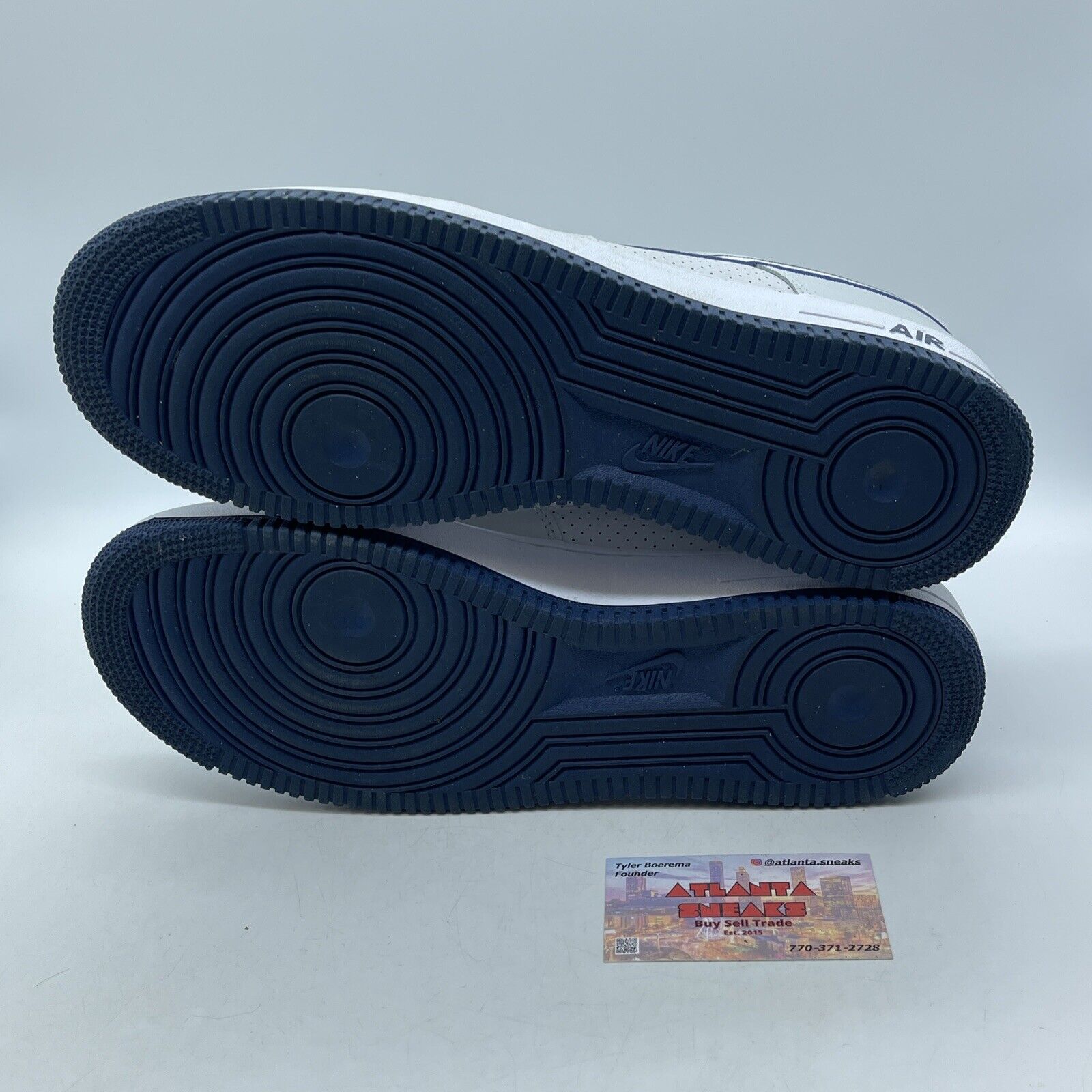 Size 12 - Nike Air Force 1 Low Embroidered Swoosh Photon Dust Navy (FJ4211002)