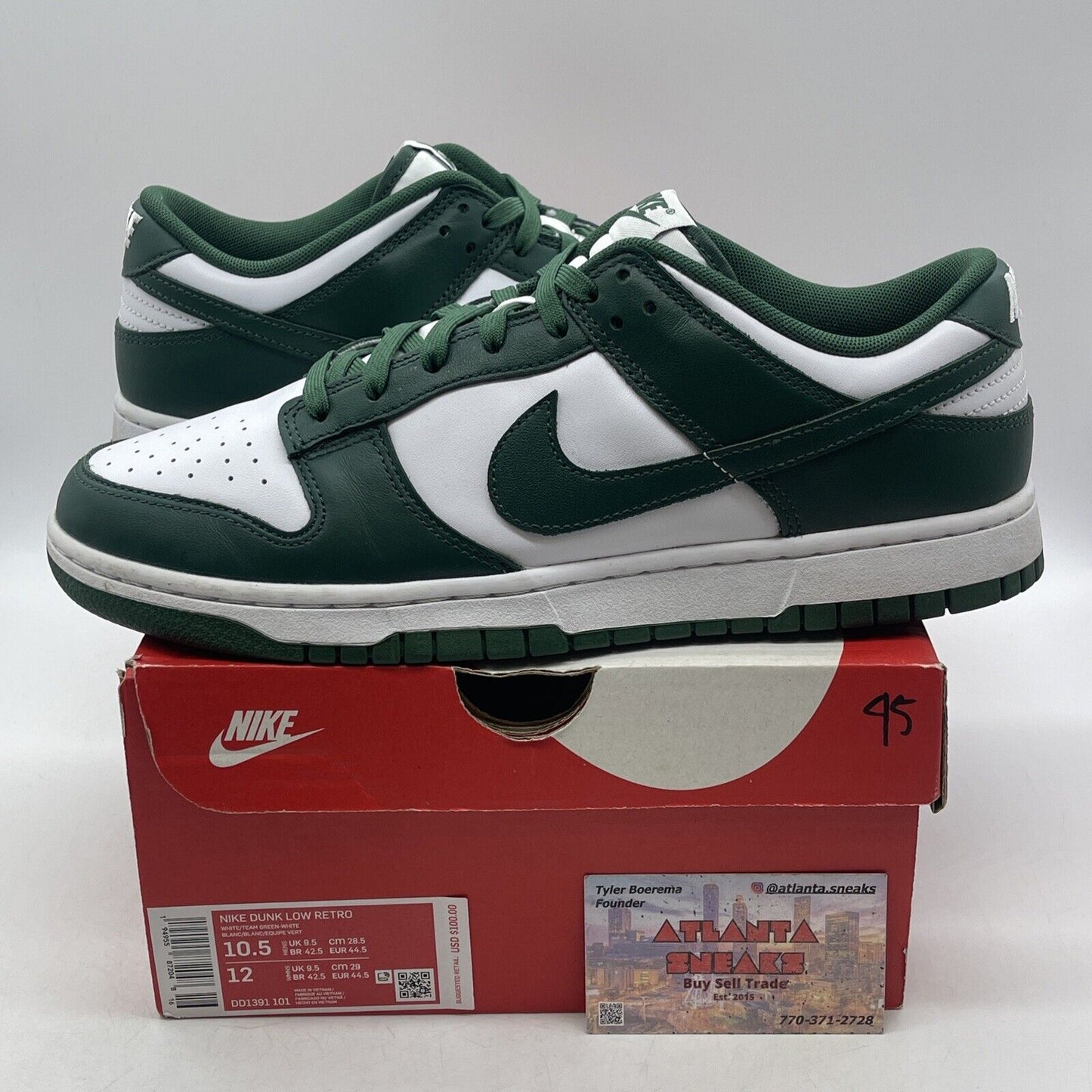 Size 10.5 - Nike Dunk Low Michigan State Green White Leather (DD1391-101)