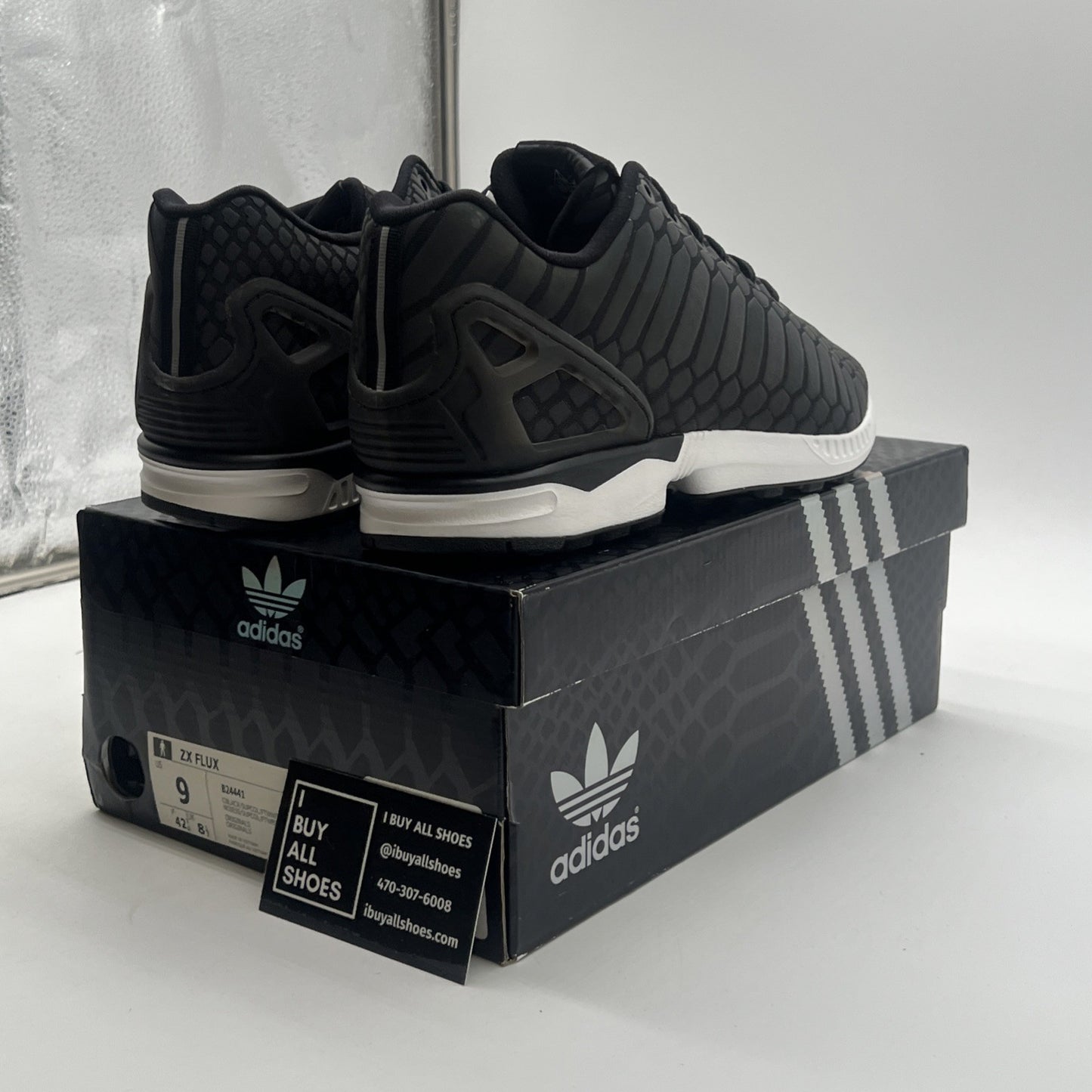 Size 9 - Adidas ZX Flux Black Xeno Reflective (B24441)