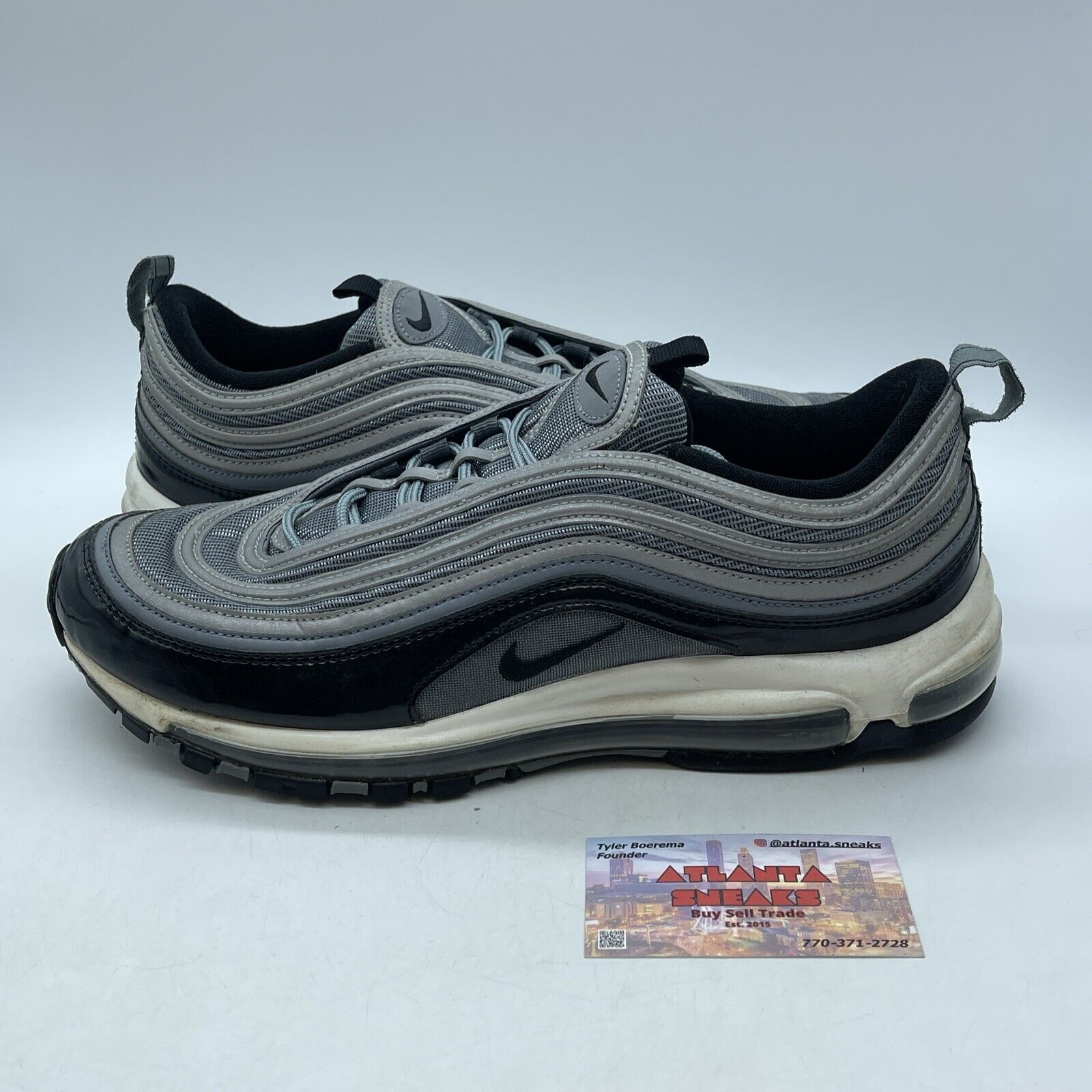 Size 12 - Nike Air Max 97 Patent Leather Grey Black White Suede (921826-010)