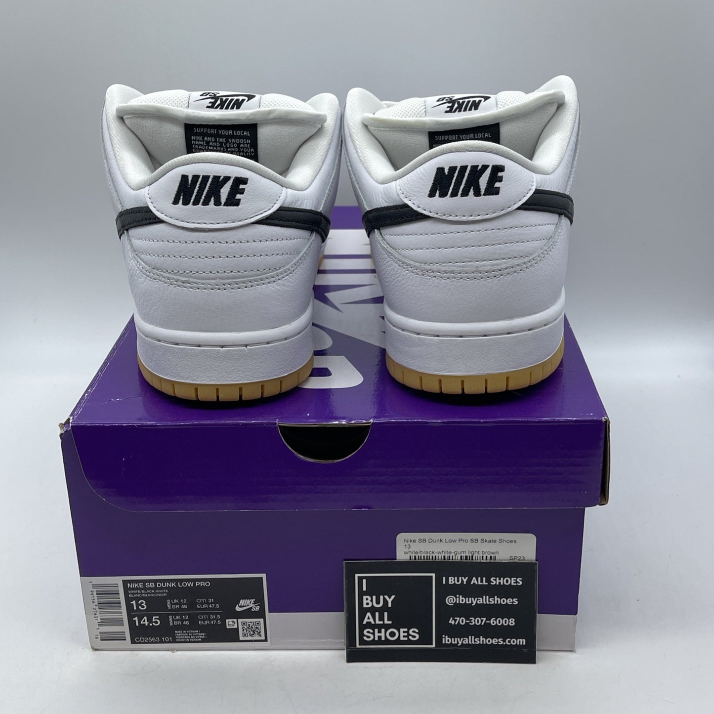 Size 13 - Nike SB Dunk Low White Gum Black Leather (CD2563-101)