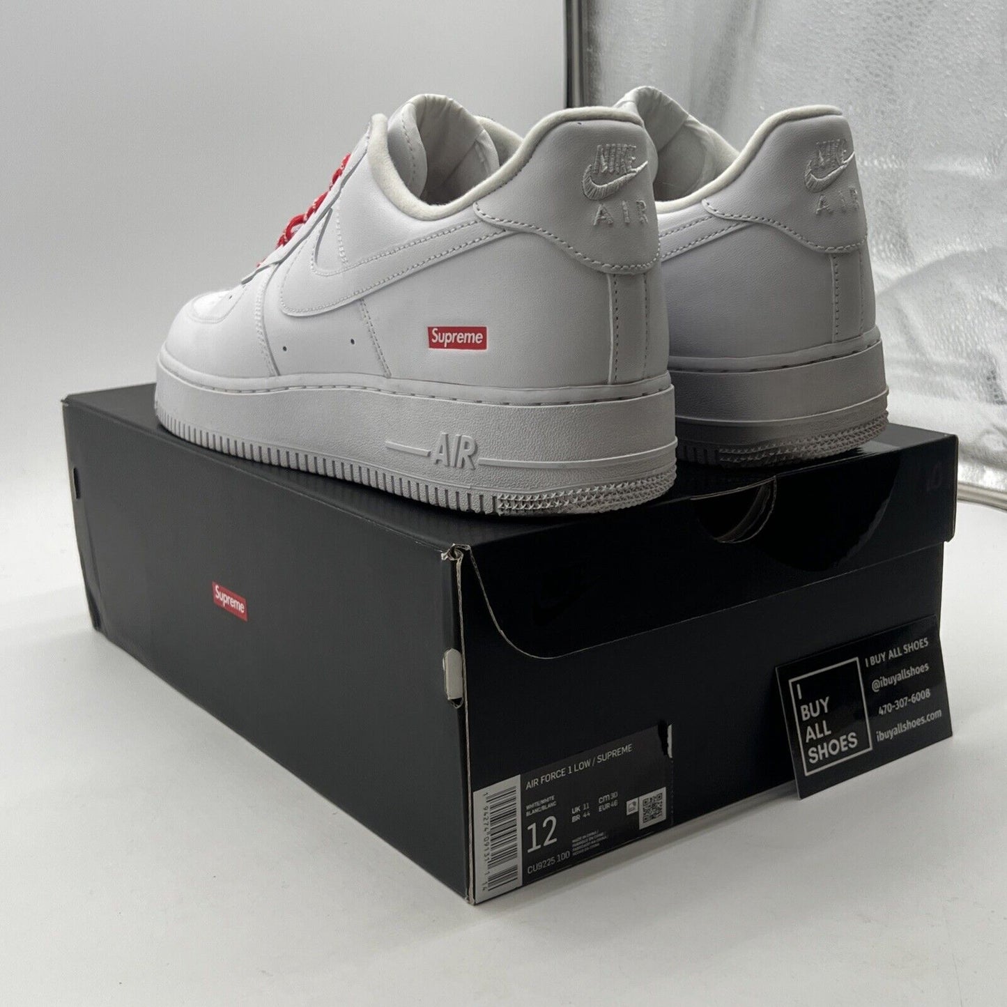 Size 12 - Nike Air Force 1 x Supreme Low Box Logo - White (CU9225-100)