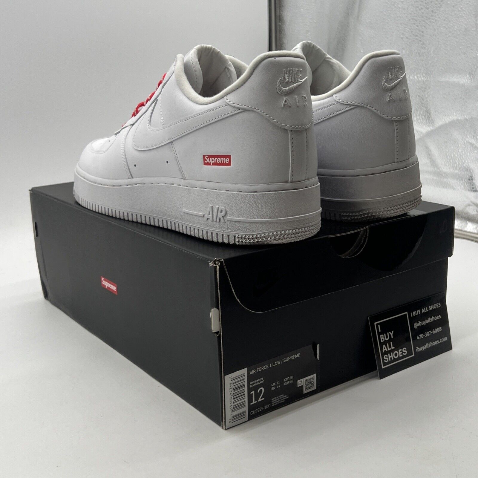 Size 12 - Nike Air Force 1 x Supreme Low Box Logo - White (CU9225-100)