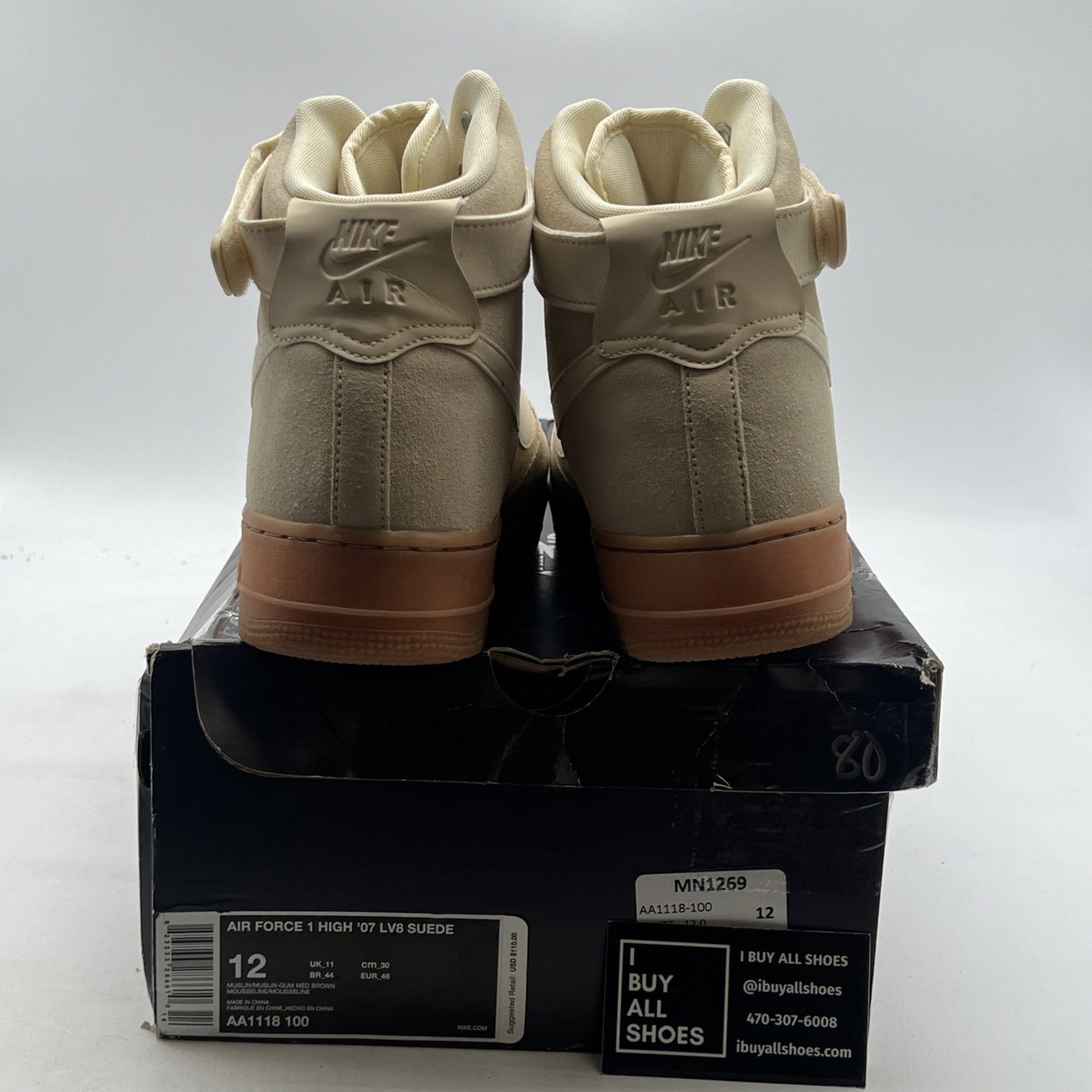 Size 12 - Nike Air Force 1 07 LV8 Suede High Mushroom (AA1118-100)