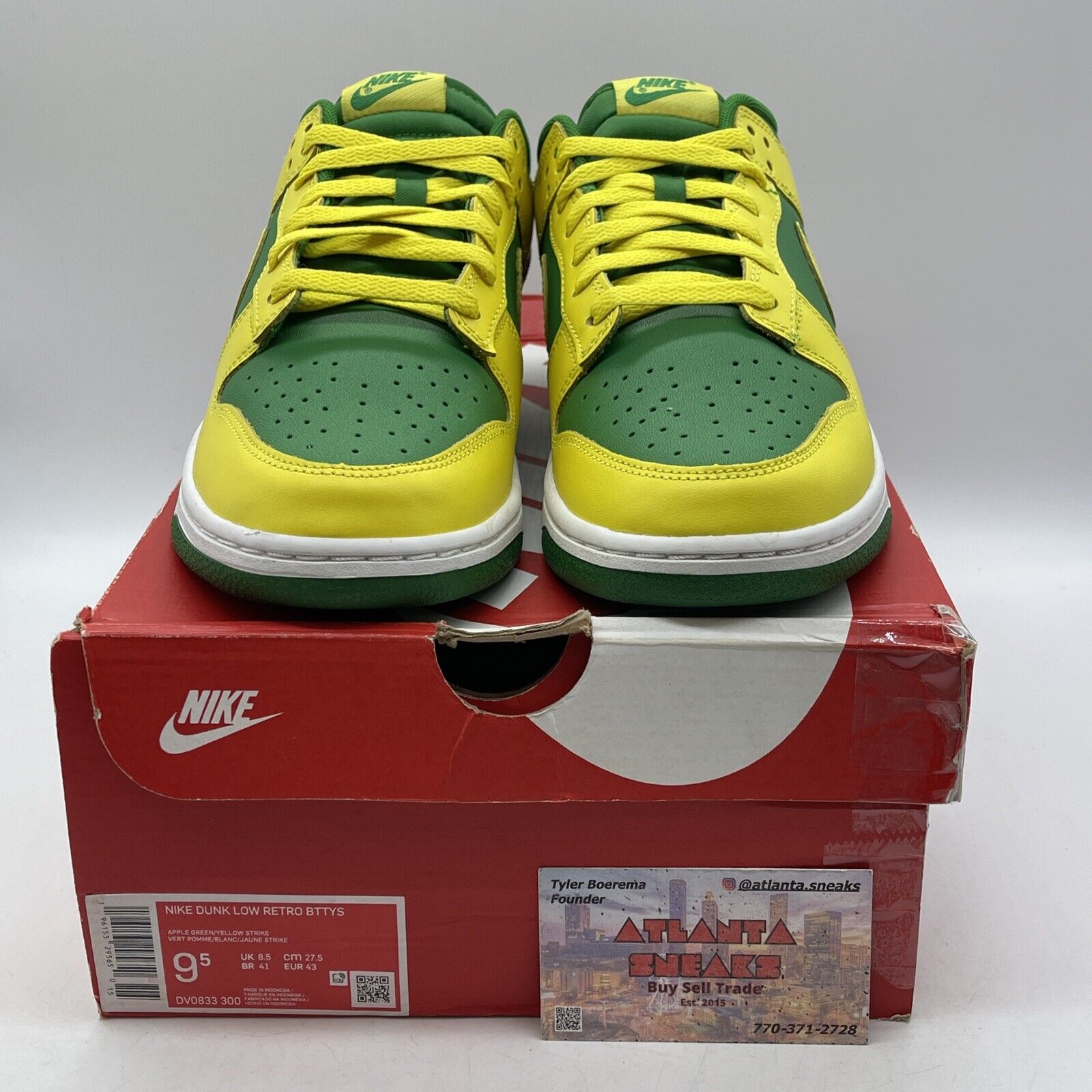 Size 9.5 - Nike Dunk Low Reverse Brazil Yellow Green Leather (DV0833-300)