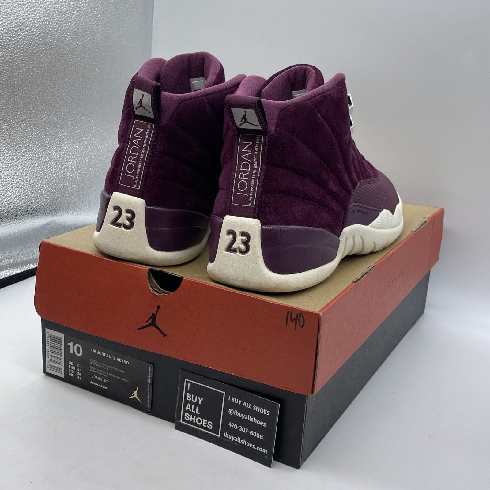 Size 10 - Air Jordan 12 Retro Bordeaux Purple Suede Leather (130690-617)