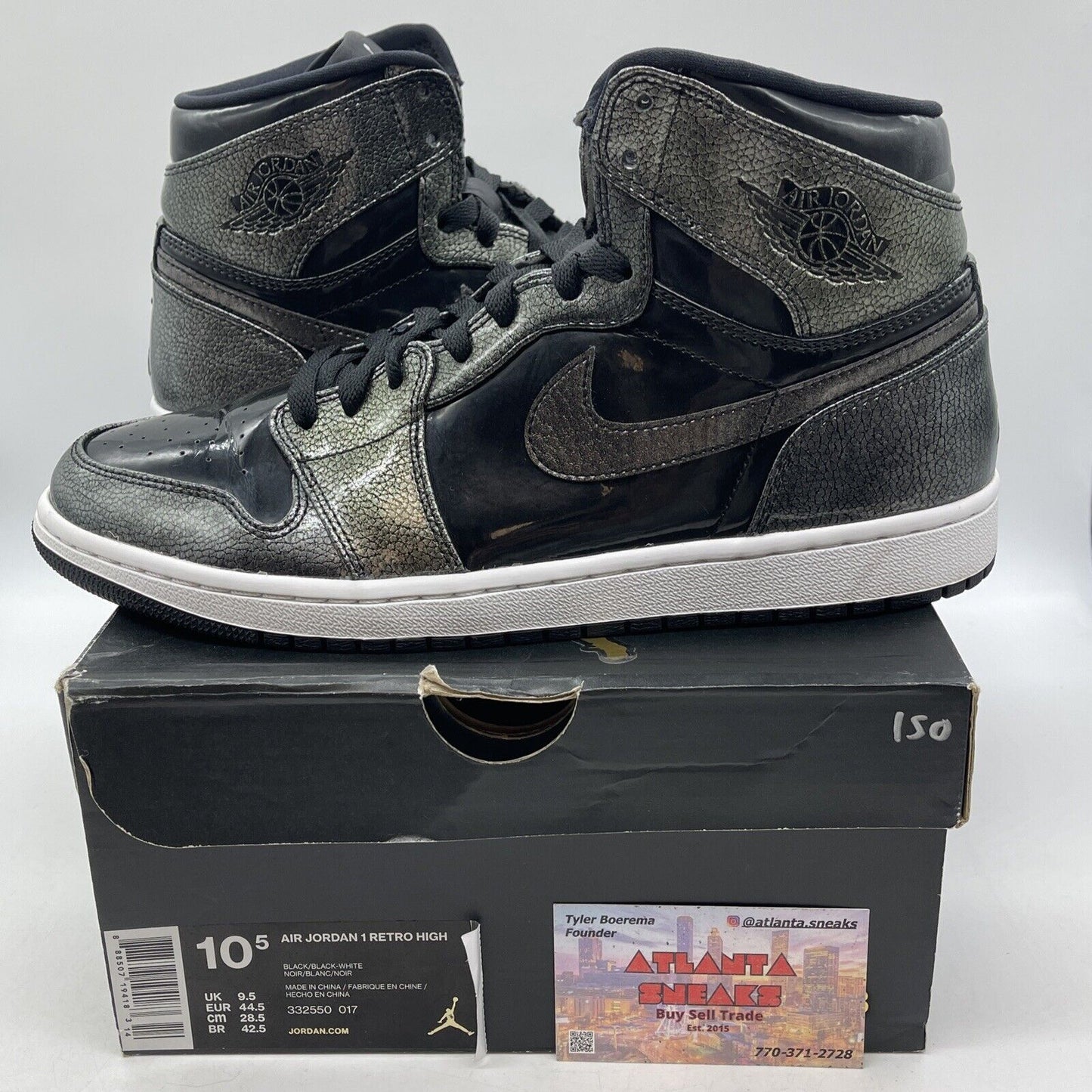 Size 10.5 - Air Jordan 1 Retro High Black Patent White Leather (332550-017)