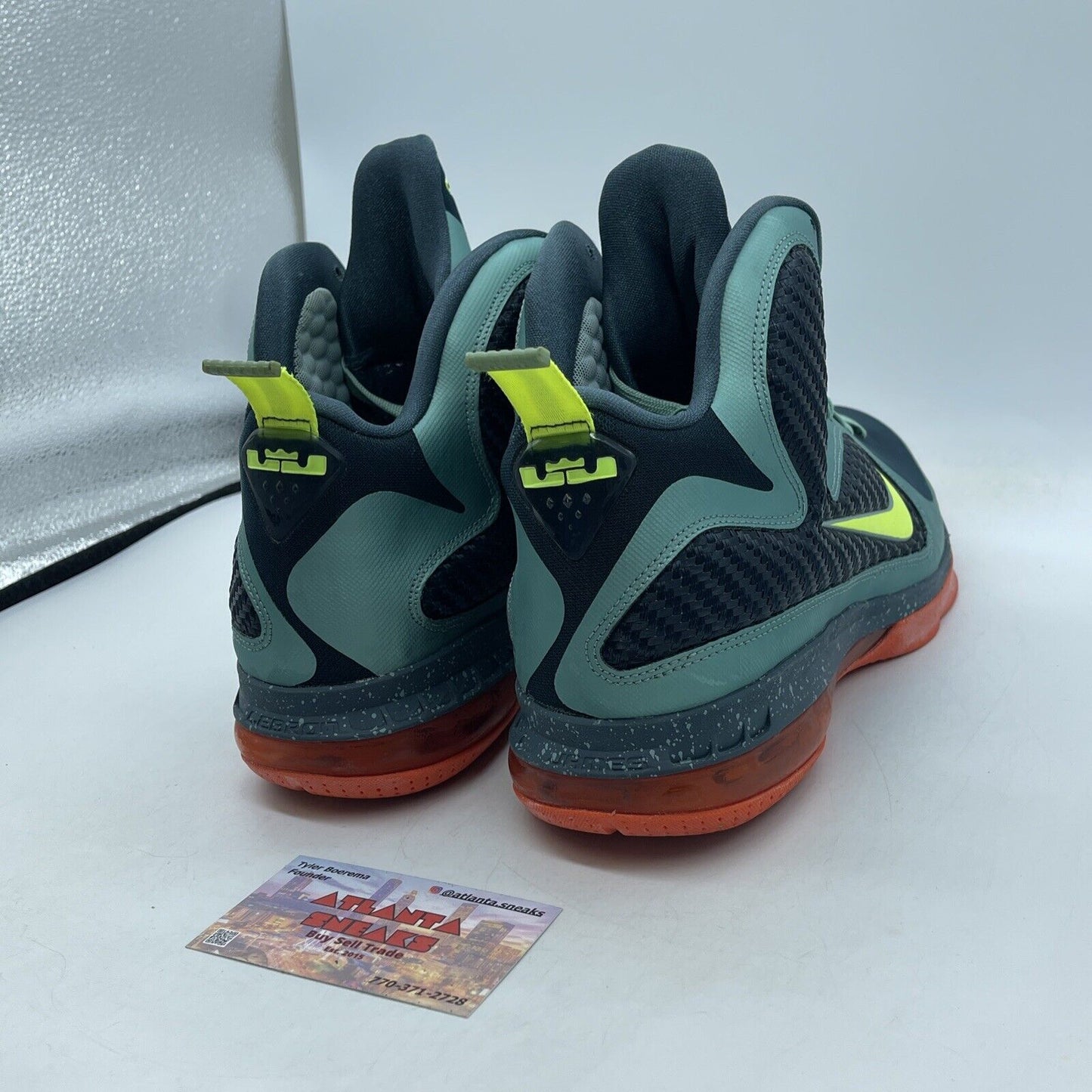 Size 10 - Nike LeBron 9 Cannon Black Blue Orange Suede Leather (469764-004)