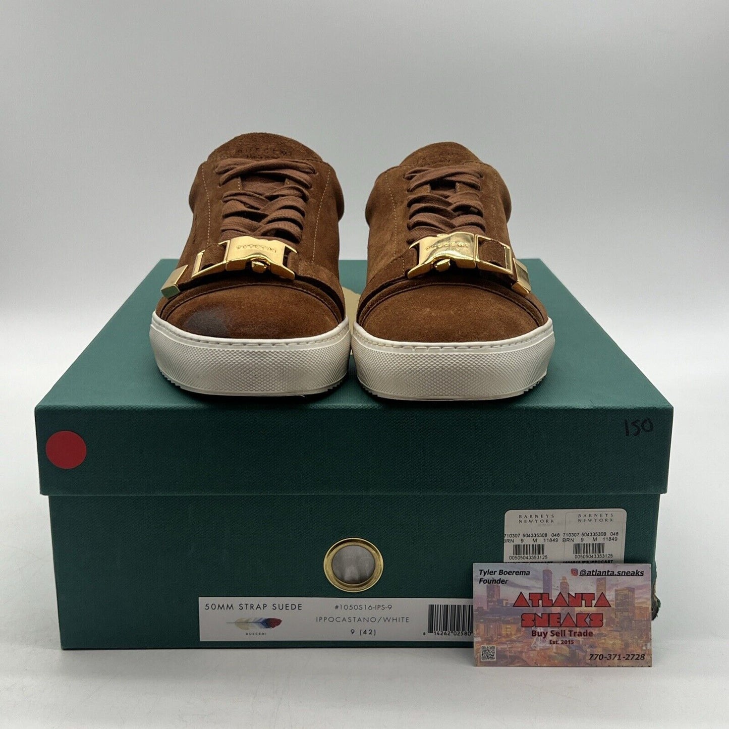 Size 9 - Buscemi Brown Suede Gold Buckle Low Top Sneakers