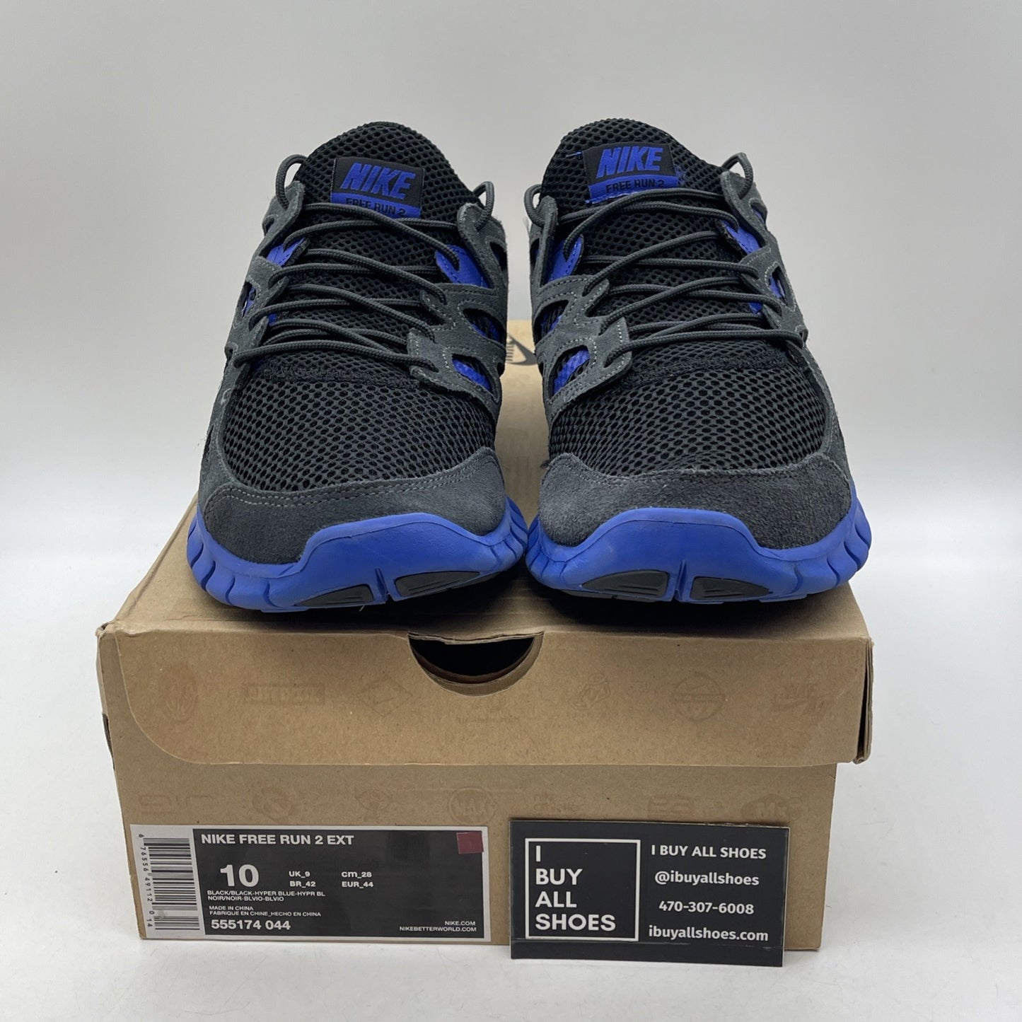 Size 10 - Nike Free RN 2 Black Blue Gray Suede Leather (555174-044)
