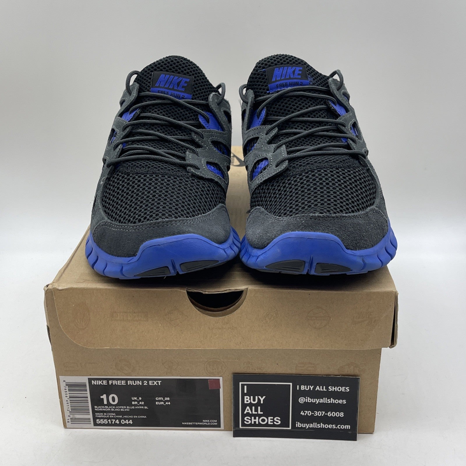 Size 10 - Nike Free RN 2 Black Blue Gray Suede Leather (555174-044)