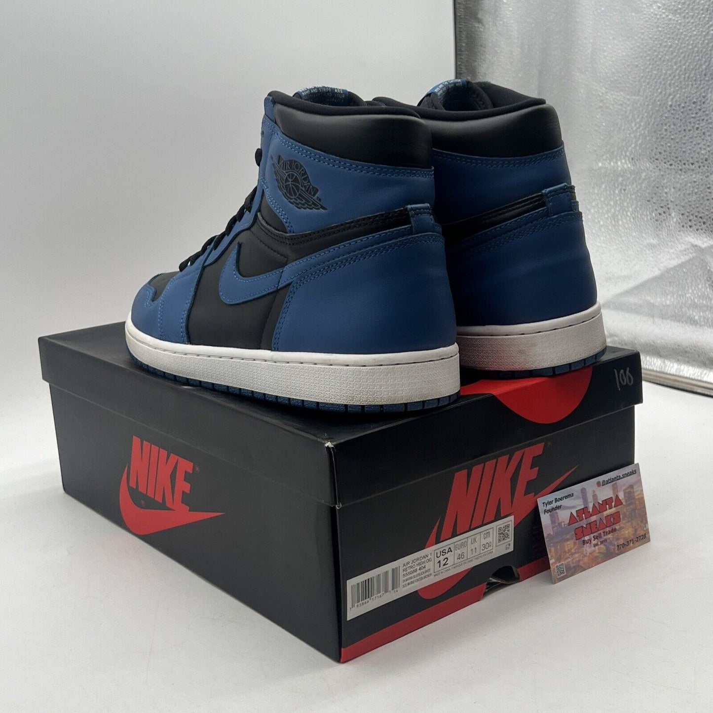 Size 12 - Jordan 1 Retro OG High Dark Marina Blue Black White (555088-404)