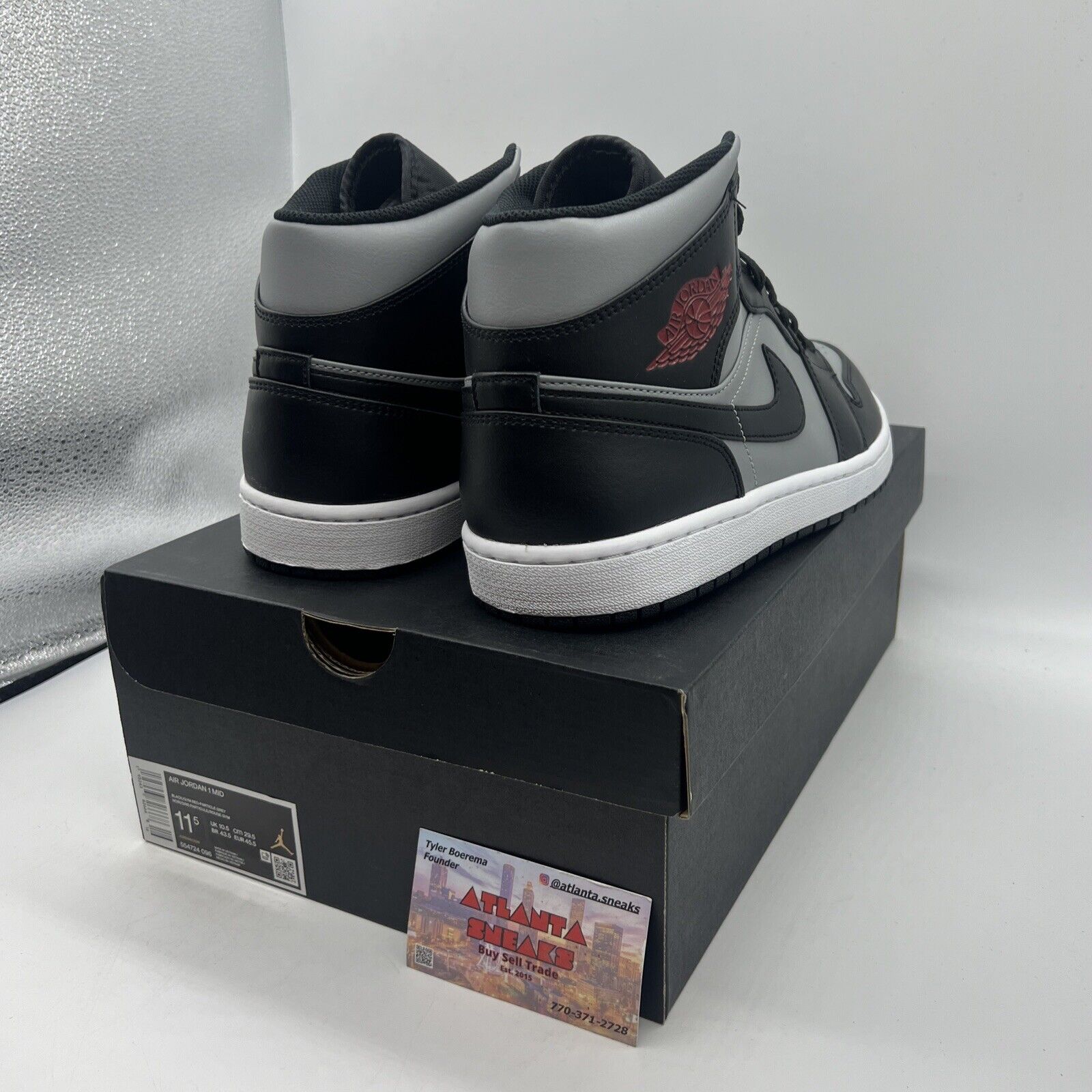 Size 11.5 - Jordan 1 Mid Shadow Brand New Og All Black White Grey Red DS