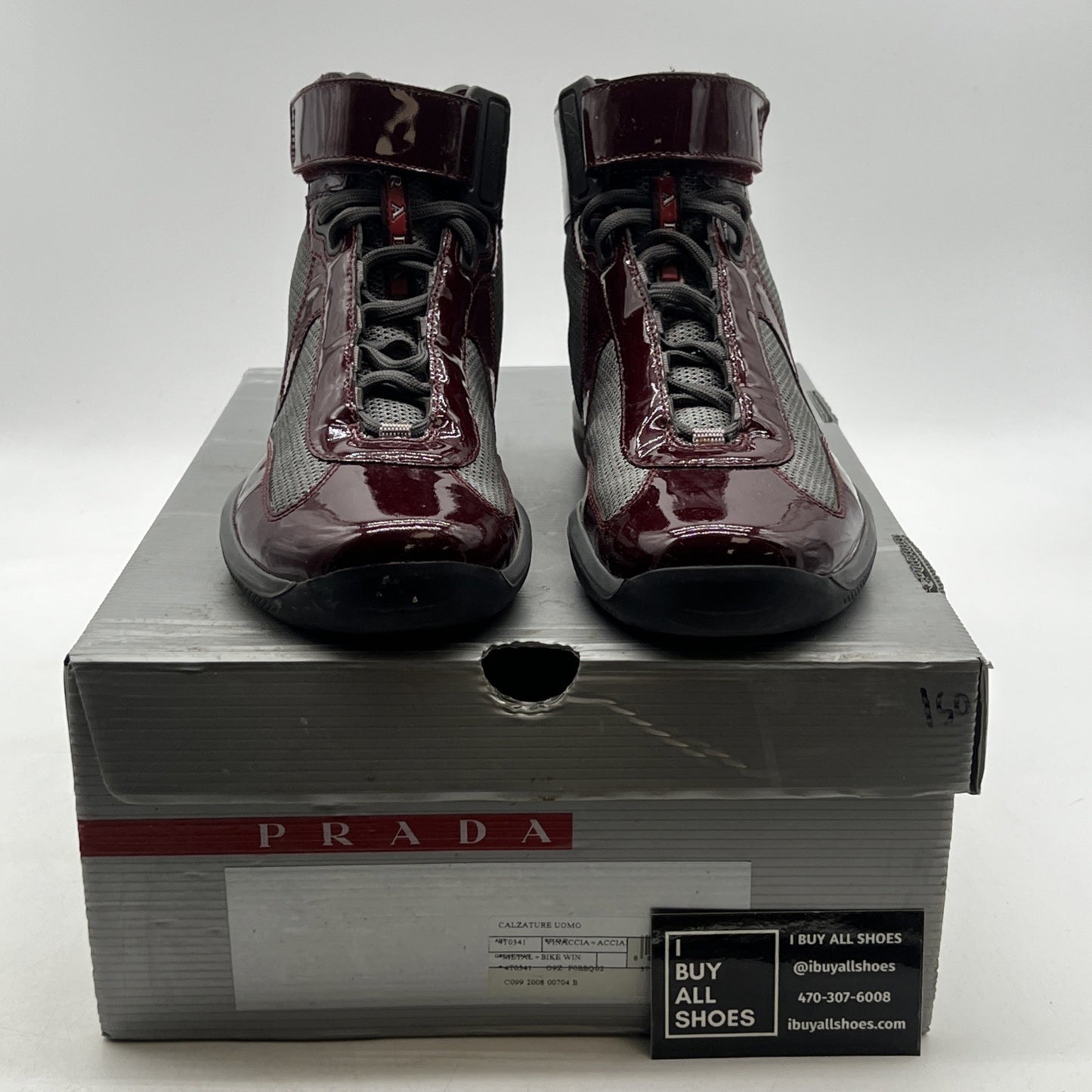 Size 5.5P - Prada Americas Cup Burgundy/Grey Hi Top Casual Sneakers Authentic