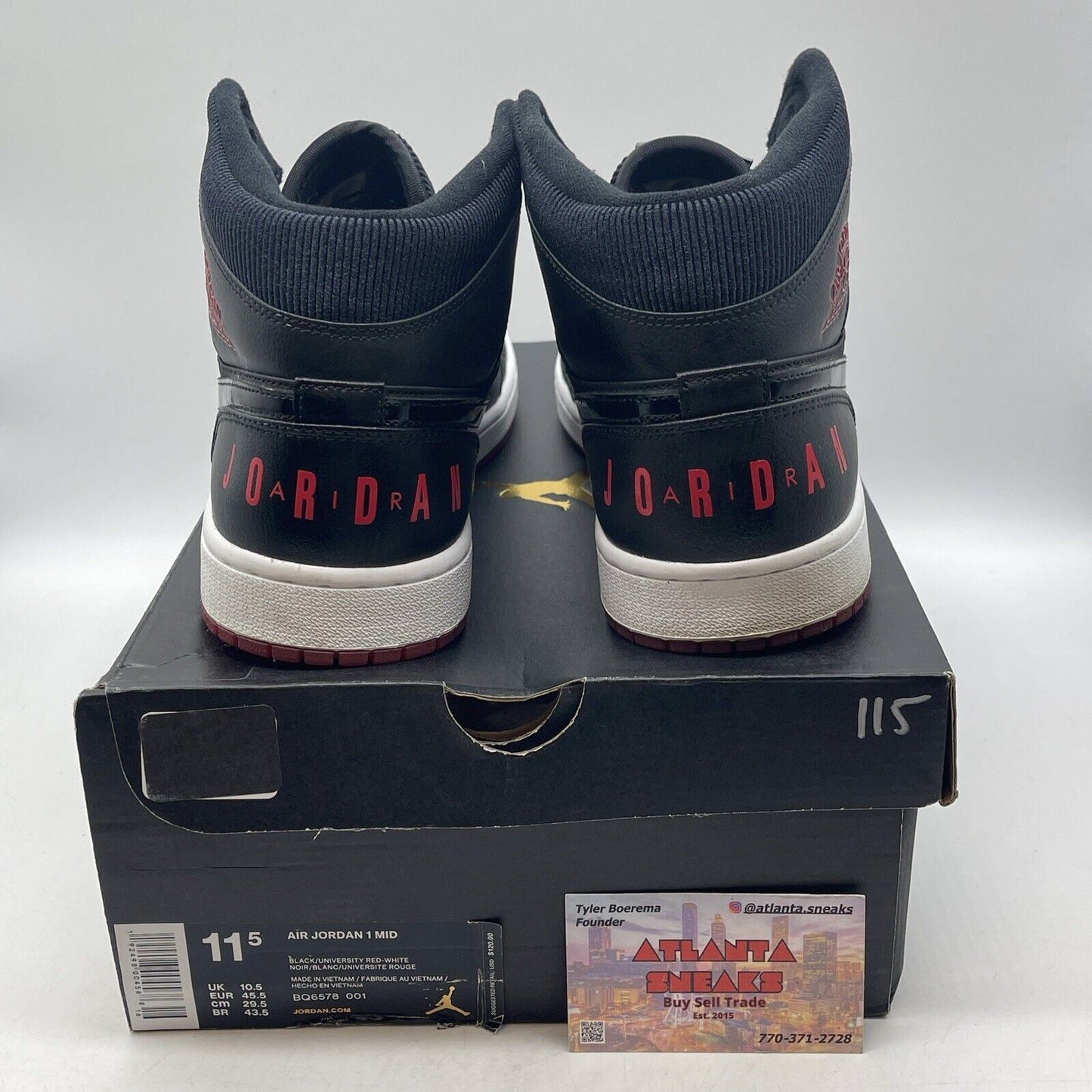 Size 11.5 - Air Jordan 1 Retro Mid Bred Black Red White (BQ6578-001)