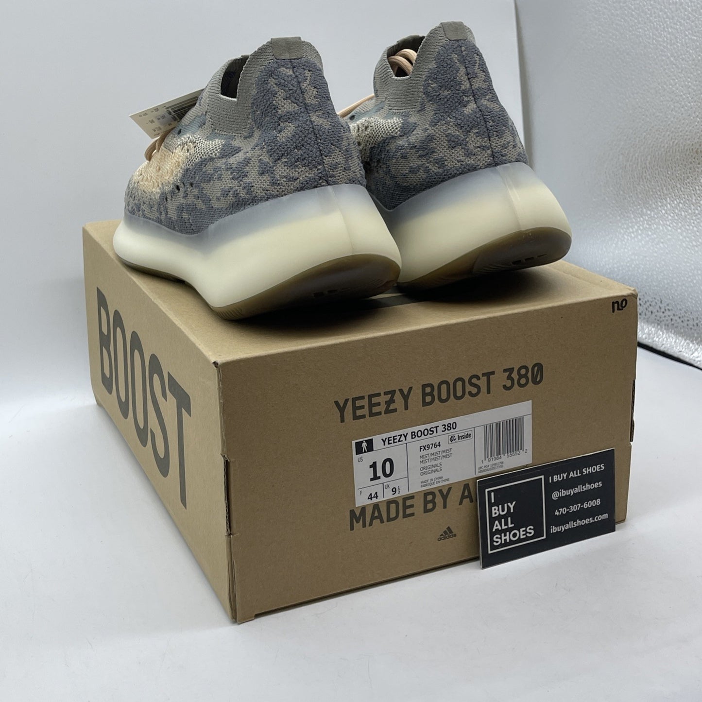Size 10 - adidas Yeezy Boost 380 Mist Non-Reflective Blue Tan Suede (FX9764)