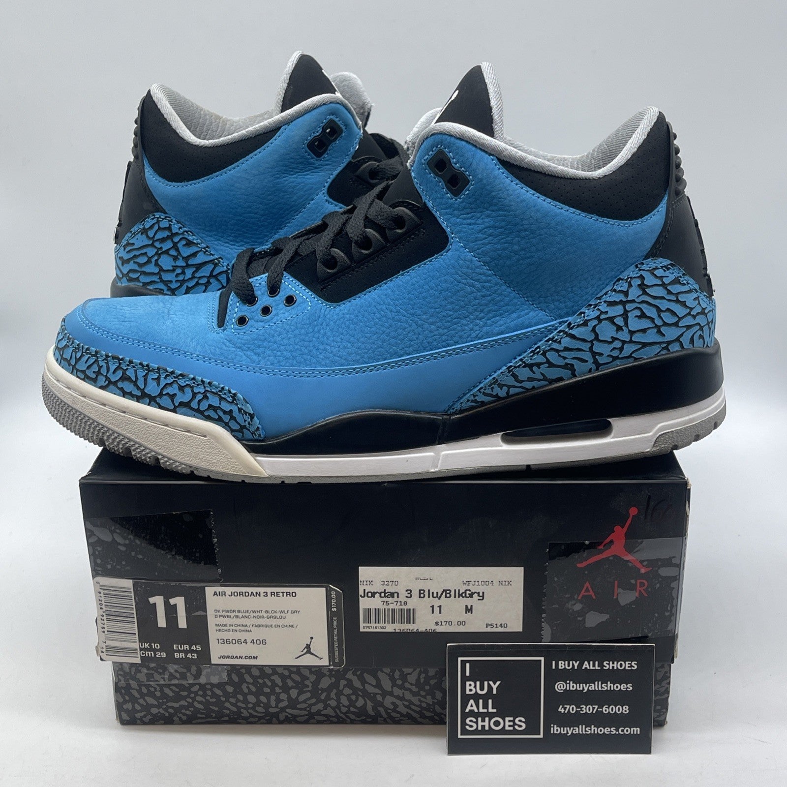 Size 11 - Air Jordan 3 Retro Powder Blue Black Suede (136064-406)