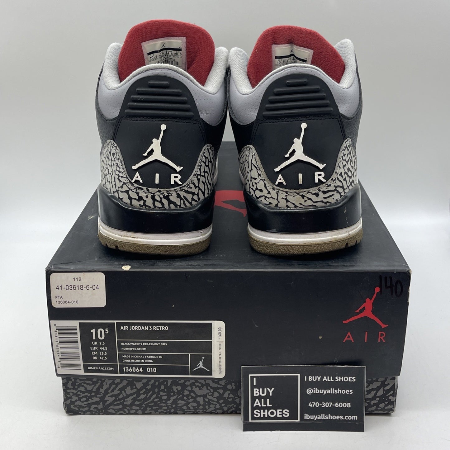 Size 10.5 - Jordan 3 Retro release 2011 Black Grey Suede Leather (136064-010)