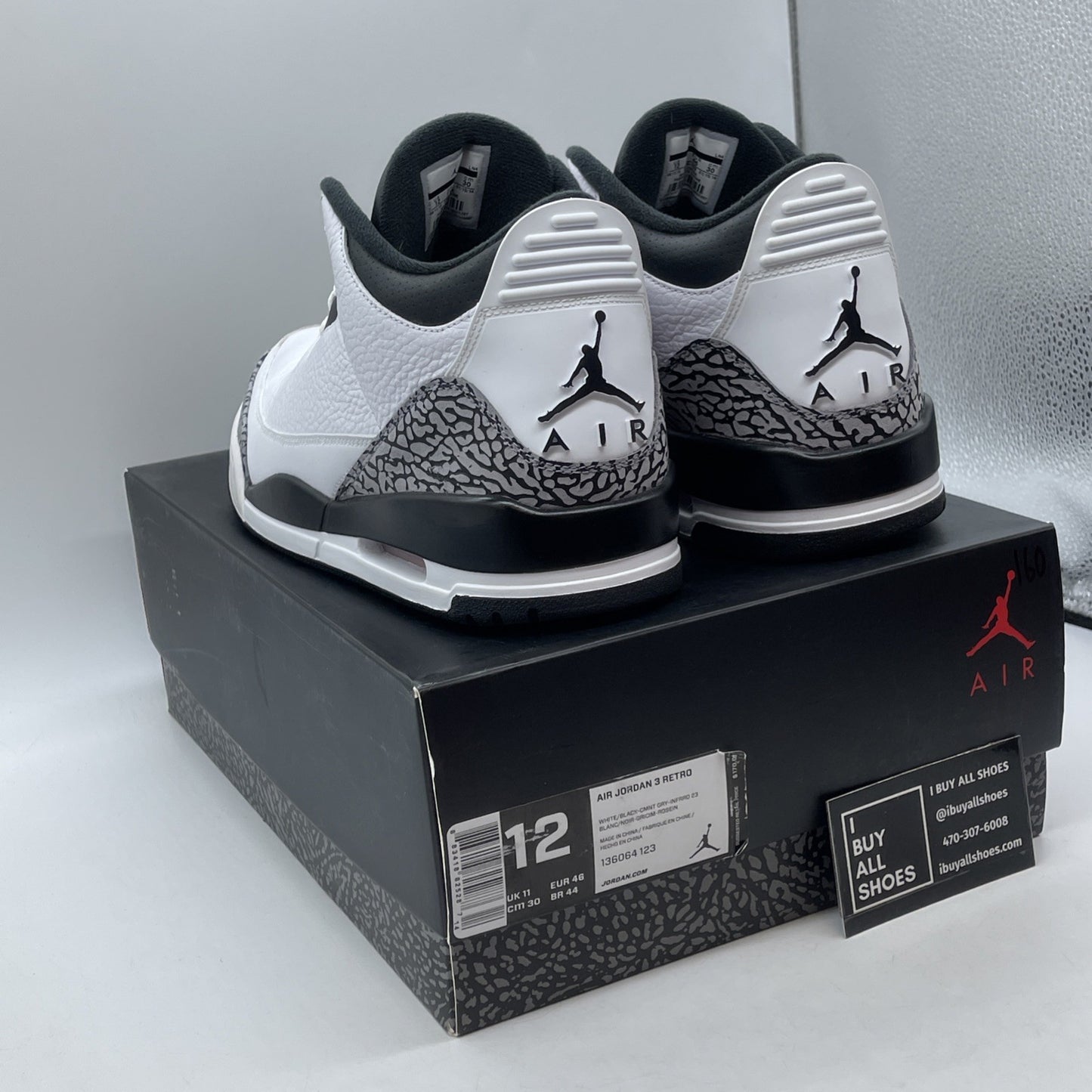 Size 12 - Air Jordan 3 Retro Infrared 23 White Black Grey Suede (136064-123)