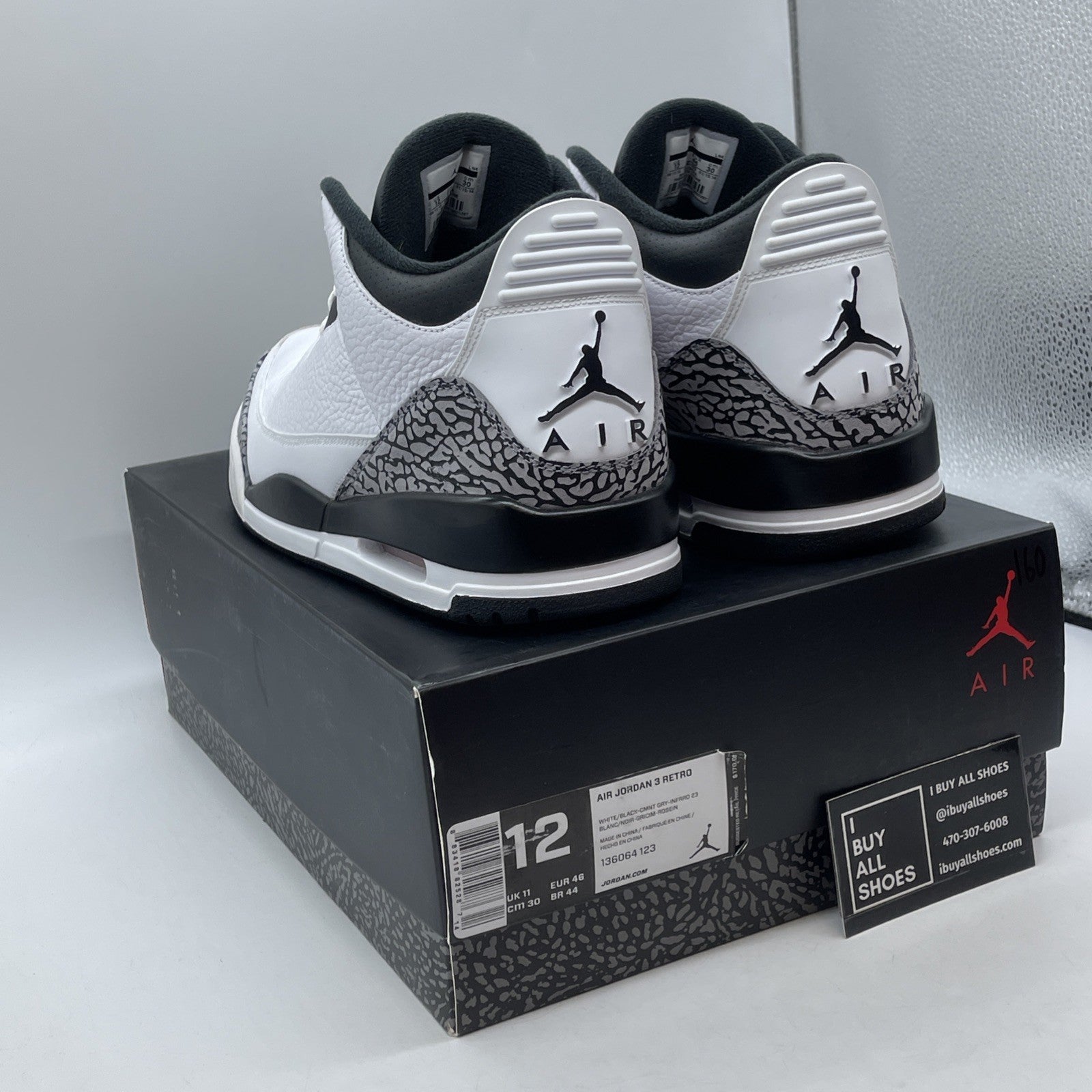 Size 12 - Air Jordan 3 Retro Infrared 23 White Black Grey Suede (136064-123)