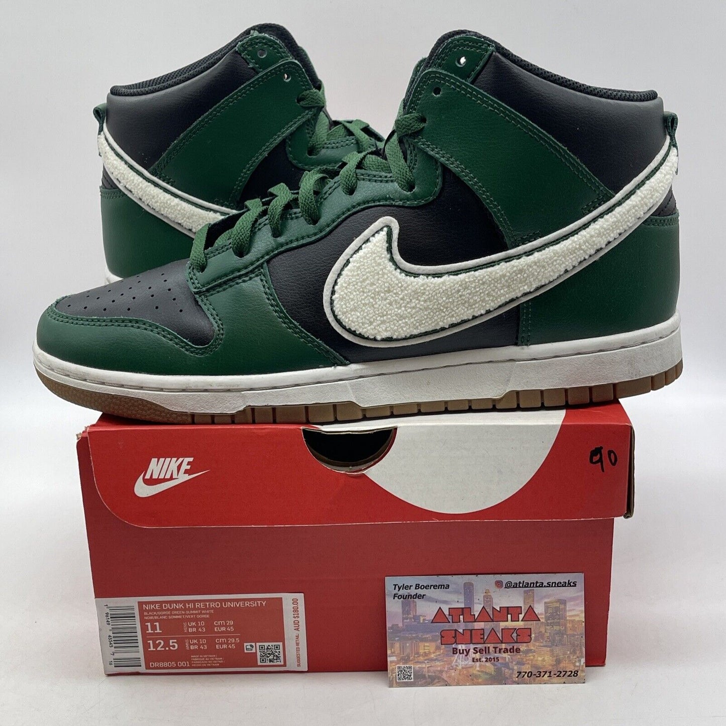 Size 11 - Dunk High Chenille Swoosh Gorge Green White Leather (DR8805-001)