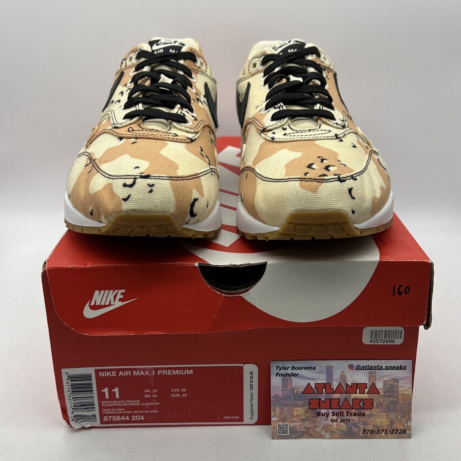 Size 11 - Nike Air Max 1 Premium Beach Camo Brown Tan Black (875844-204)