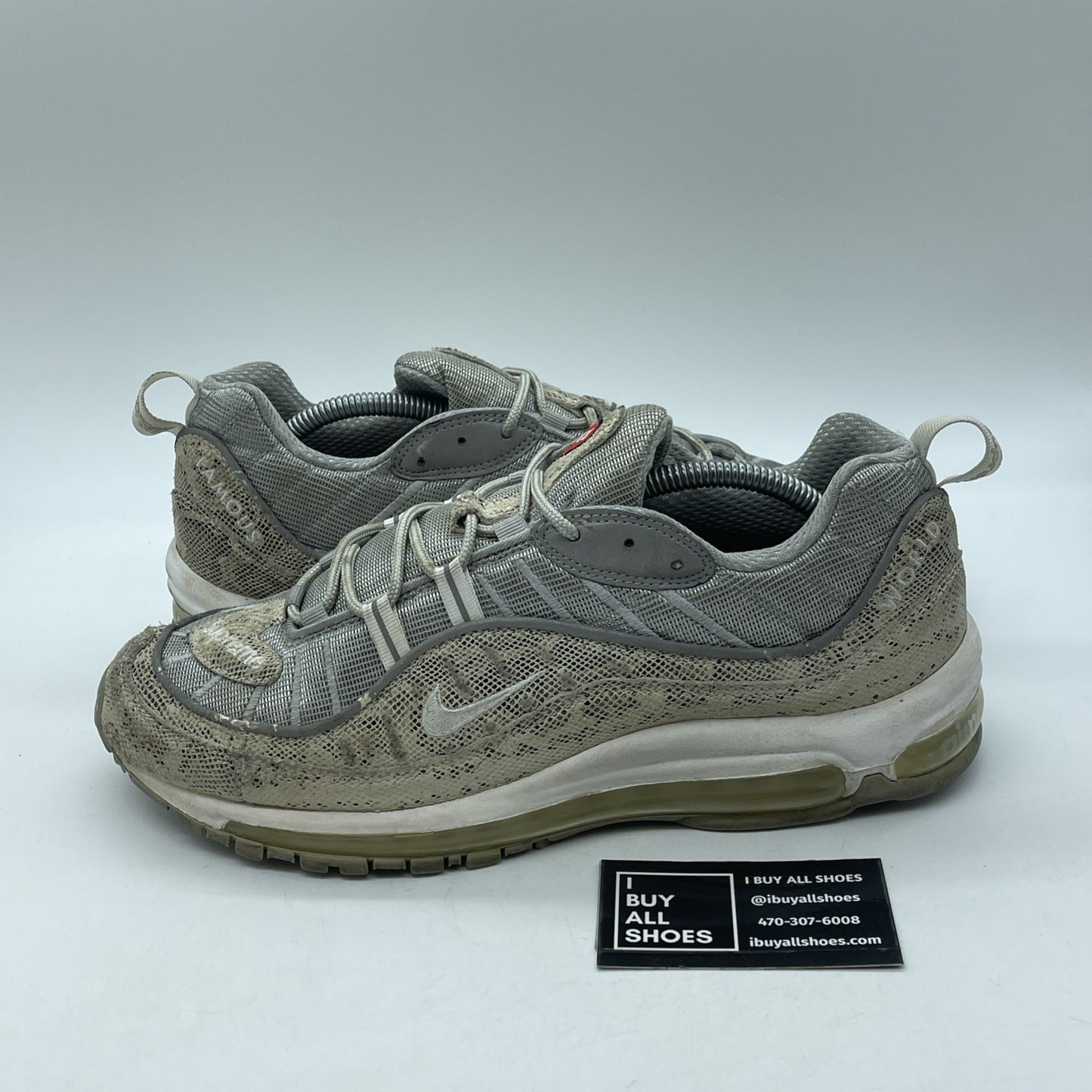 Size 10.5 - Nike Supreme x Air Max 98 Snakeskin Brown Grey Suede (844694-100)