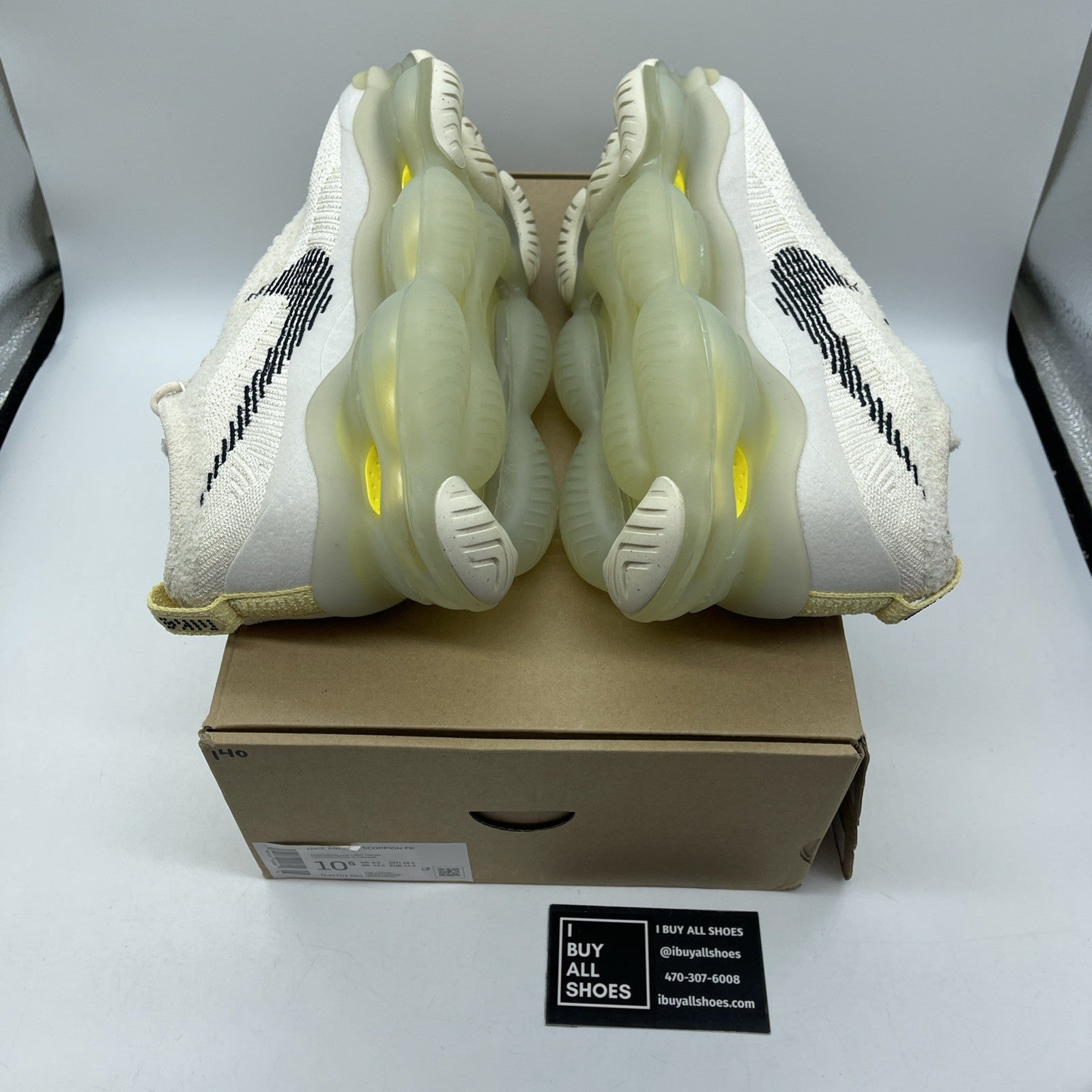 Size 10.5 - Nike Air Max Scorpion Flyknit Lemon Wash Black Suede (DJ4701-001)