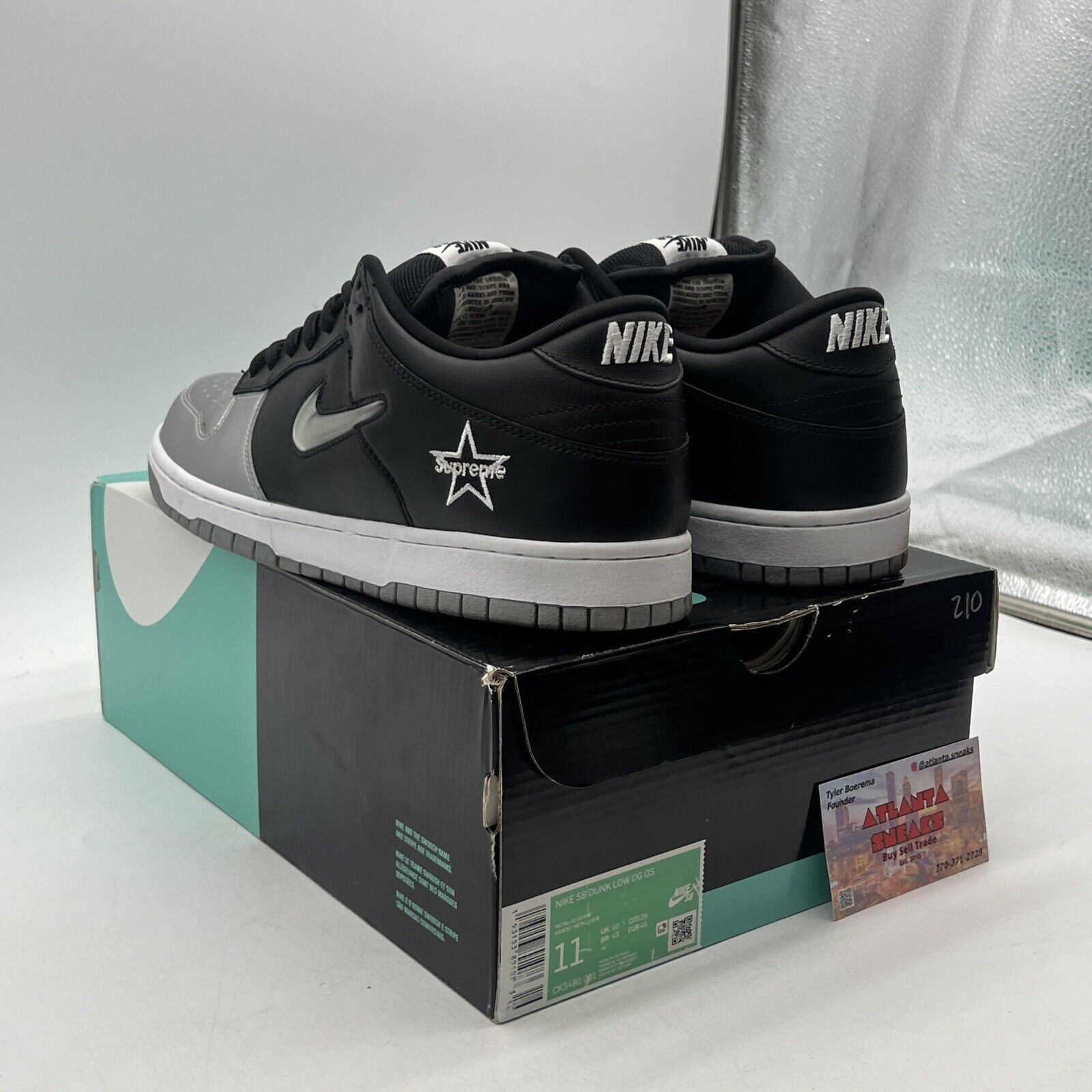 Size 11 - Nike Supreme x Dunk SB QS Low Metallic Silver Leather (CK3480-001)