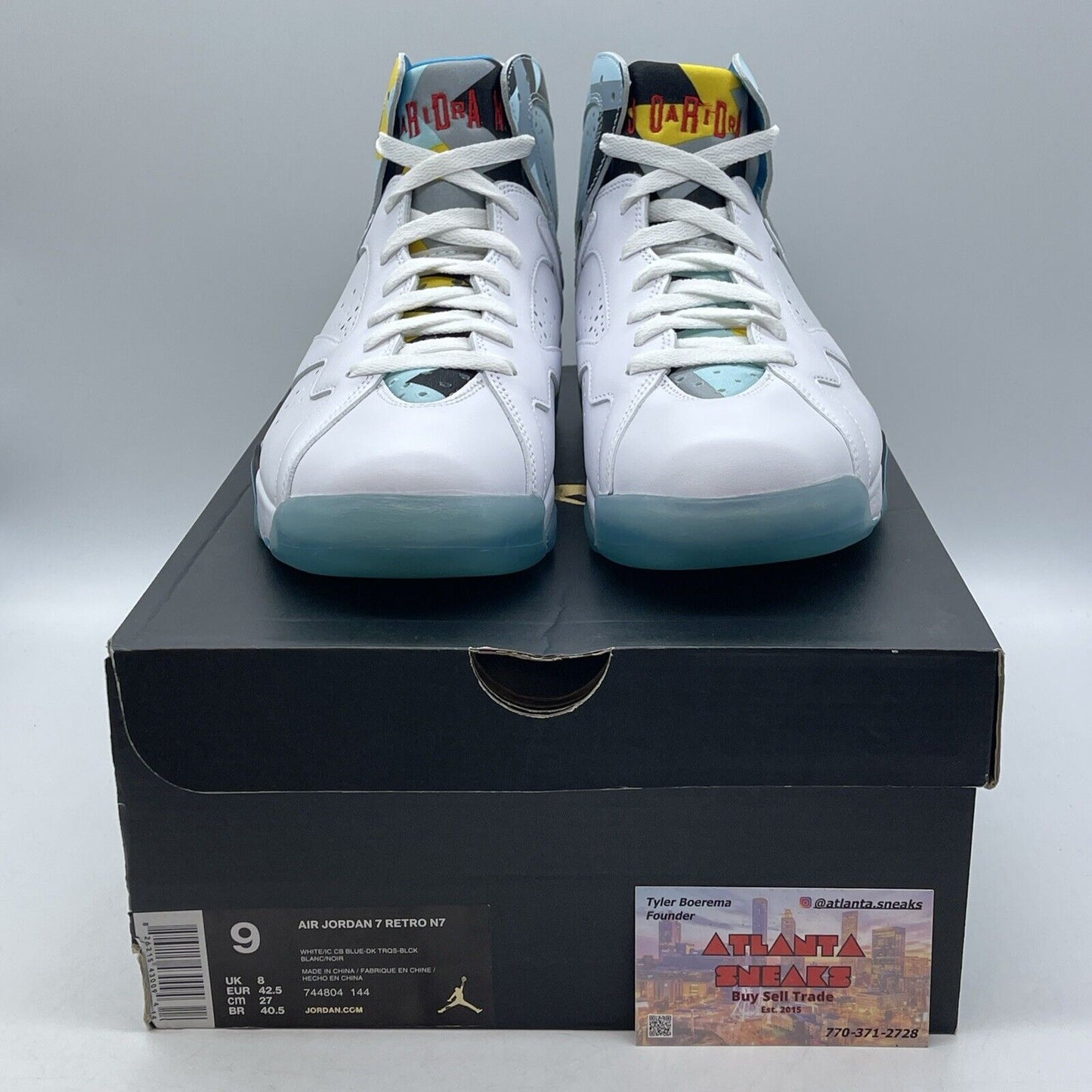 Size 9 - Air Jordan 7 Retro N7 White Blue Yellow Black Grey (744804-144)