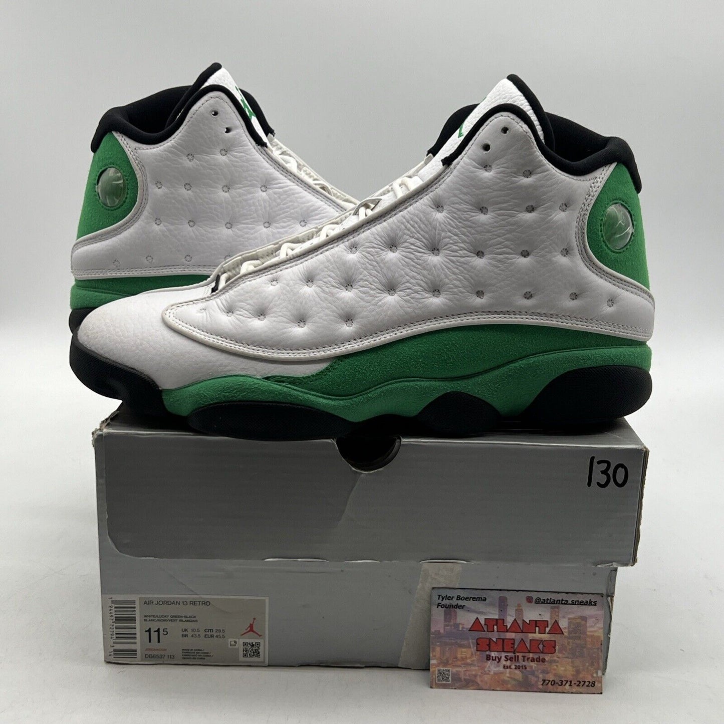 Size 11.5 - Jordan 13 Retro Lucky Green 2020 White Black Suede  (DB6537-113)