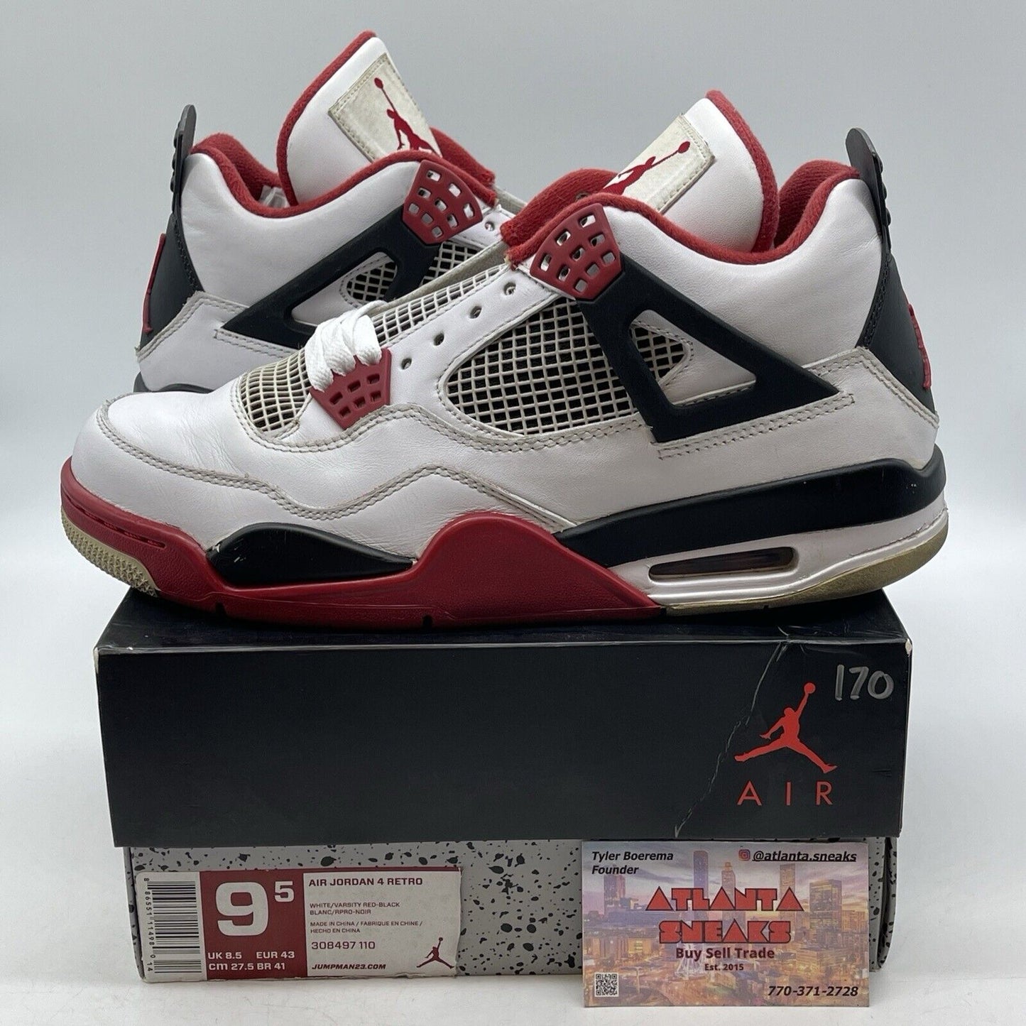 Size 9.5 - Jordan 4 Retro Fire Red 2012 White Black Leather (308497-110)