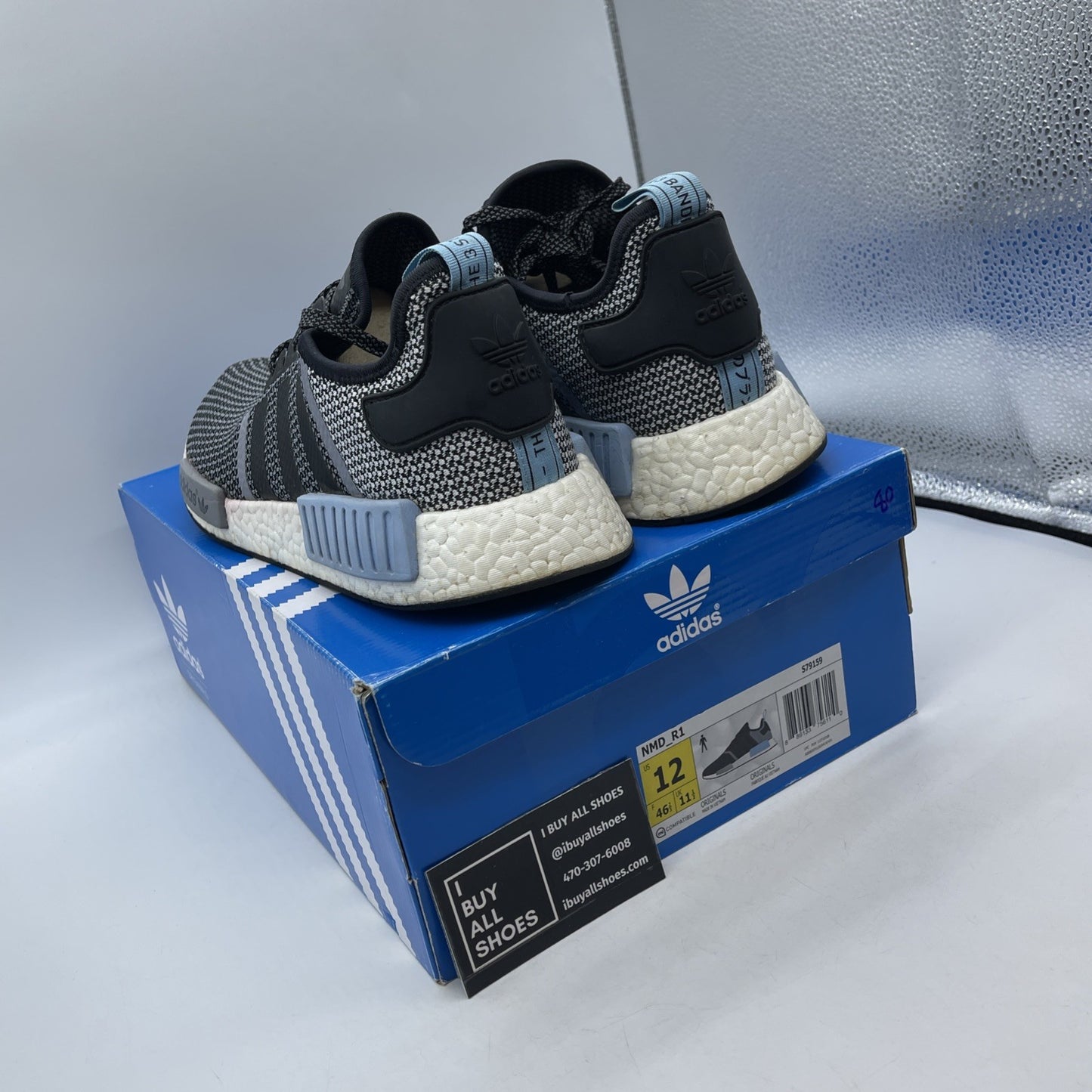 Size 12 - adidas NMD_R1 Clear Blue Grey Black Suede Leather (S79159)