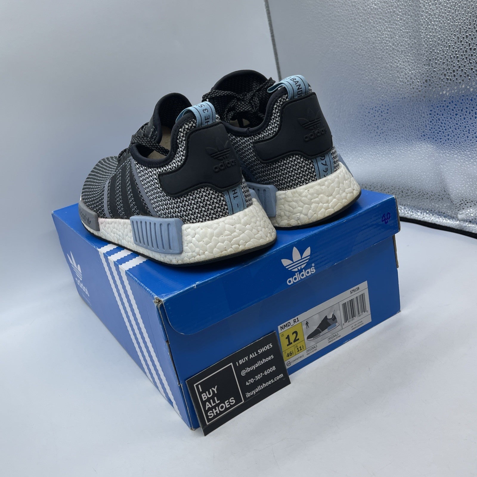 Size 12 - adidas NMD_R1 Clear Blue Grey Black Suede Leather (S79159)
